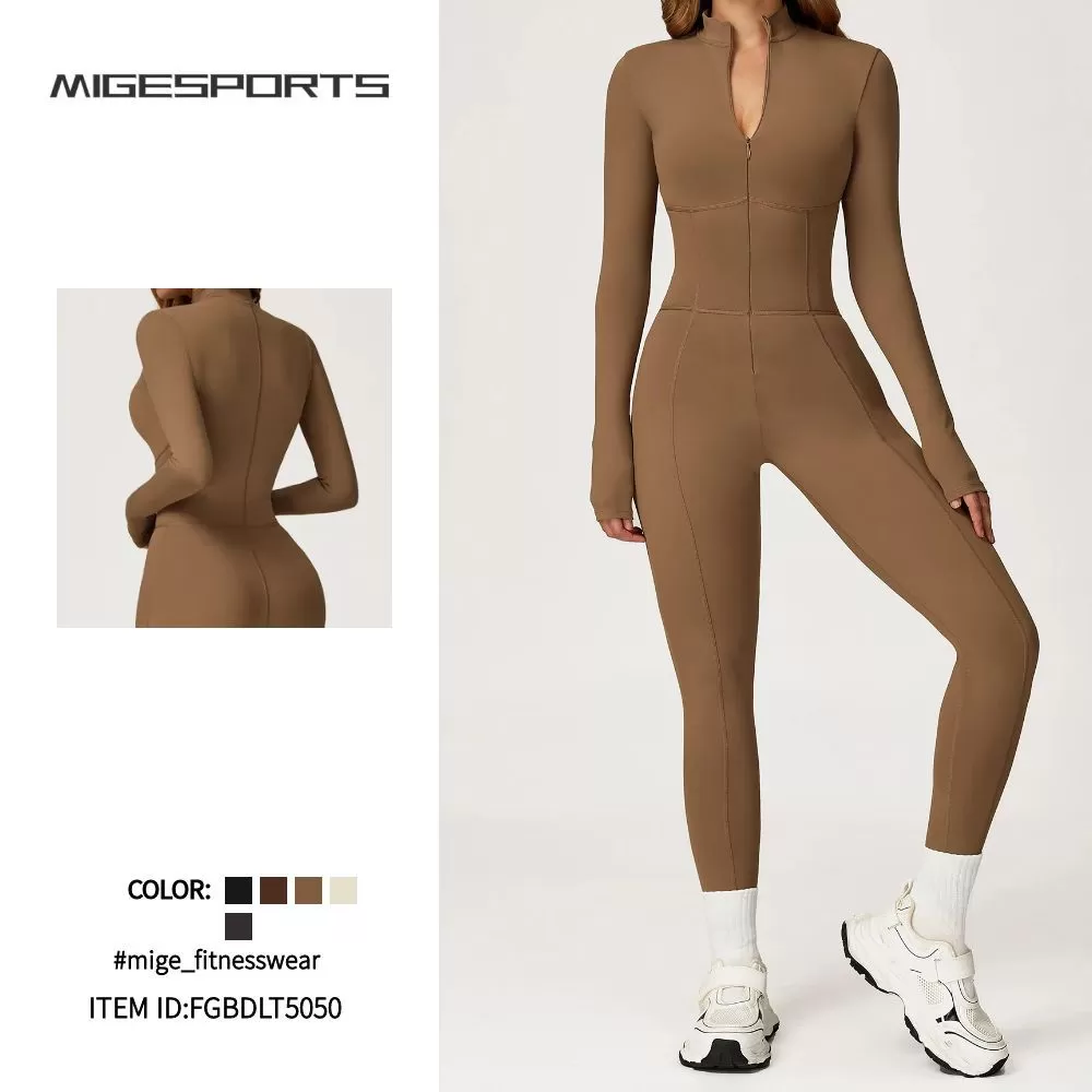 Sportswear Bodysuits Top Zip Long Gym Yoga One Piece Workout Fitness Jumpsuits for Women FGBDLT5050