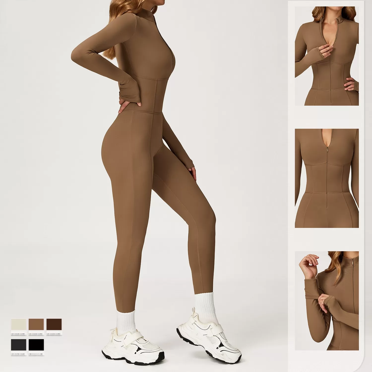 Sportswear Bodysuits Top Zip Long Gym Yoga One Piece Workout Fitness Jumpsuits for Women FGBDLT5050