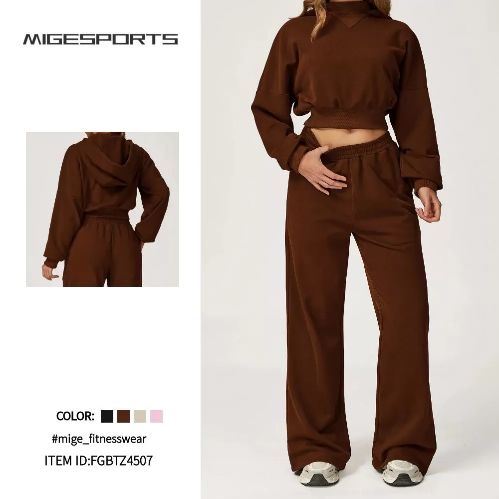 Women's Slim Long Sleeve 2-Piece Casual Athletic Set Comfortable Fitness Running Yoga  Sweatshirt with High Waist FGBTZ4507