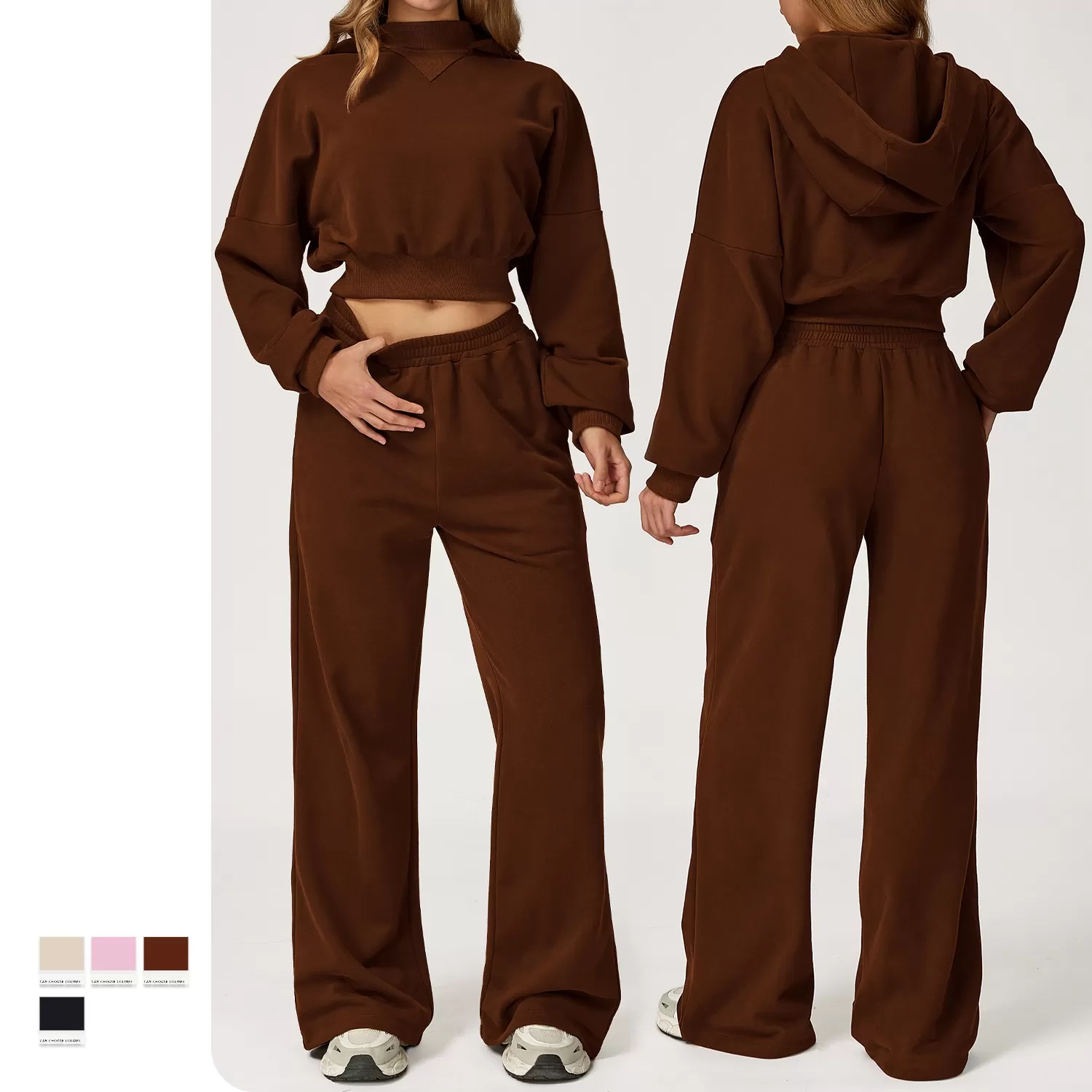 Women's Slim Long Sleeve 2-Piece Casual Athletic Set Comfortable Fitness Running Yoga  Sweatshirt with High Waist FGBTZ4507