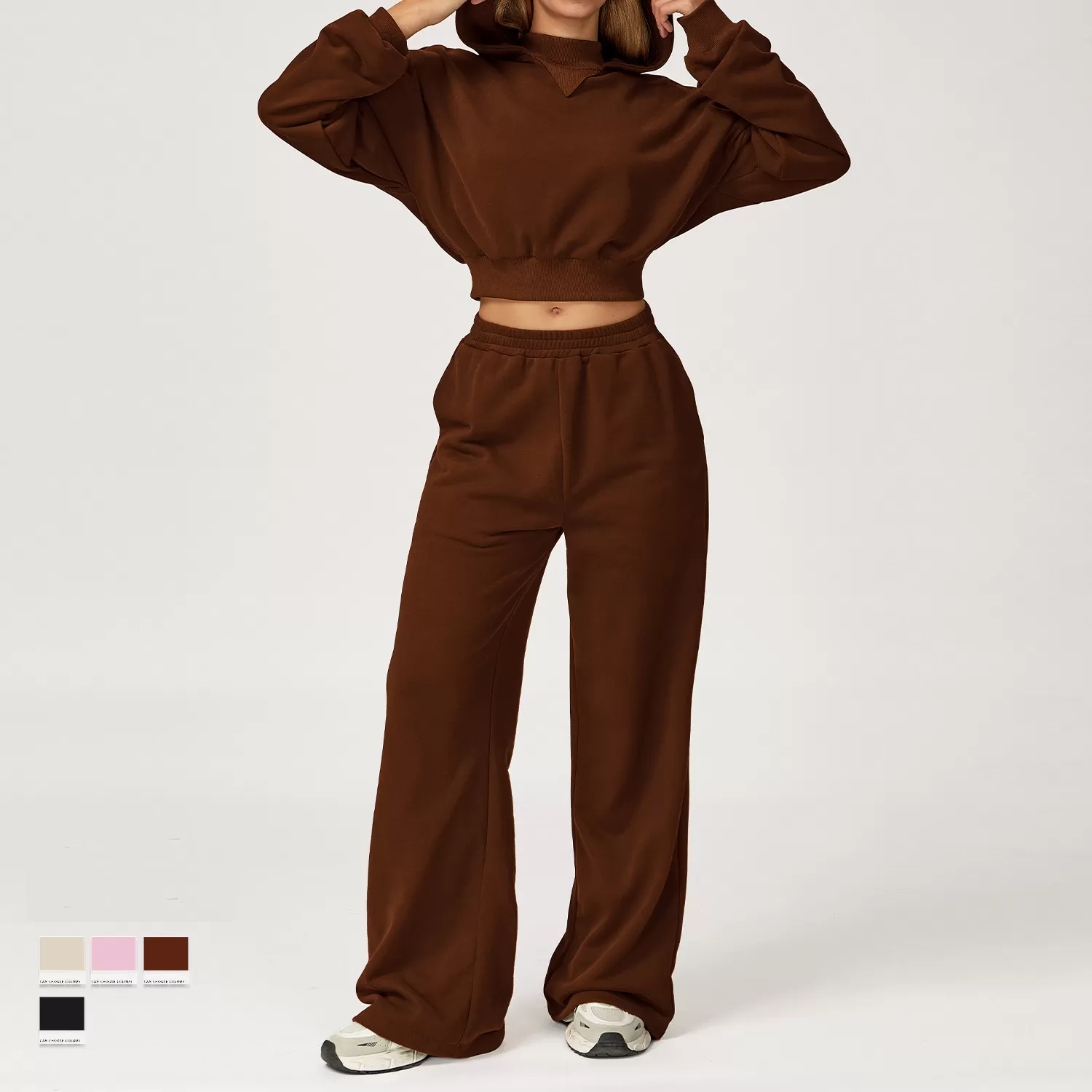 Women's Slim Long Sleeve 2-Piece Casual Athletic Set Comfortable Fitness Running Yoga  Sweatshirt with High Waist FGBTZ4507