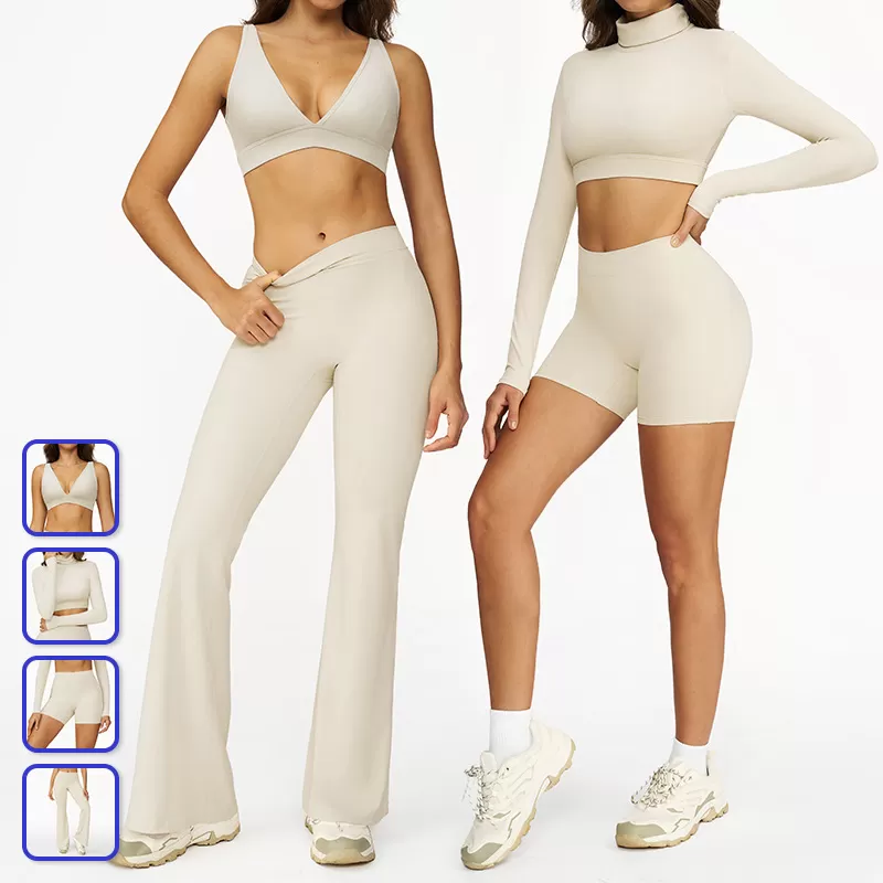 Yoga 4 Piece Sets Activewear Elastic Sports Bra Butt Lift Leggings Women Workout Set FGBTZ4507