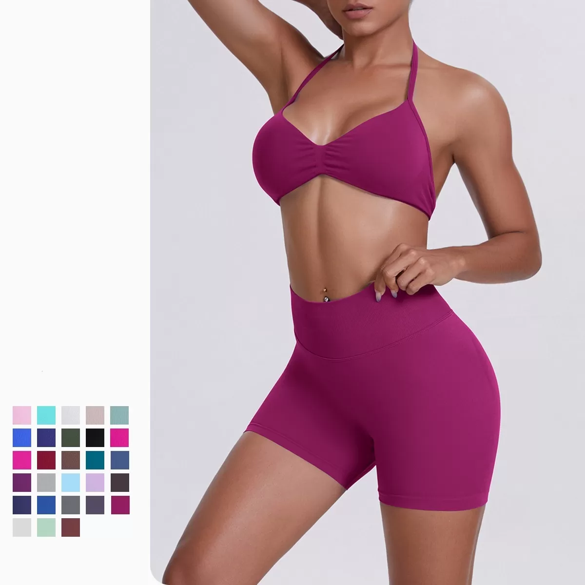 2 Piece Tracksuit Set Gym Running Yoga Sportswear Sports Bra Crop Tank High Waist Shorts Workout Outfits for Women FGB6702+6688