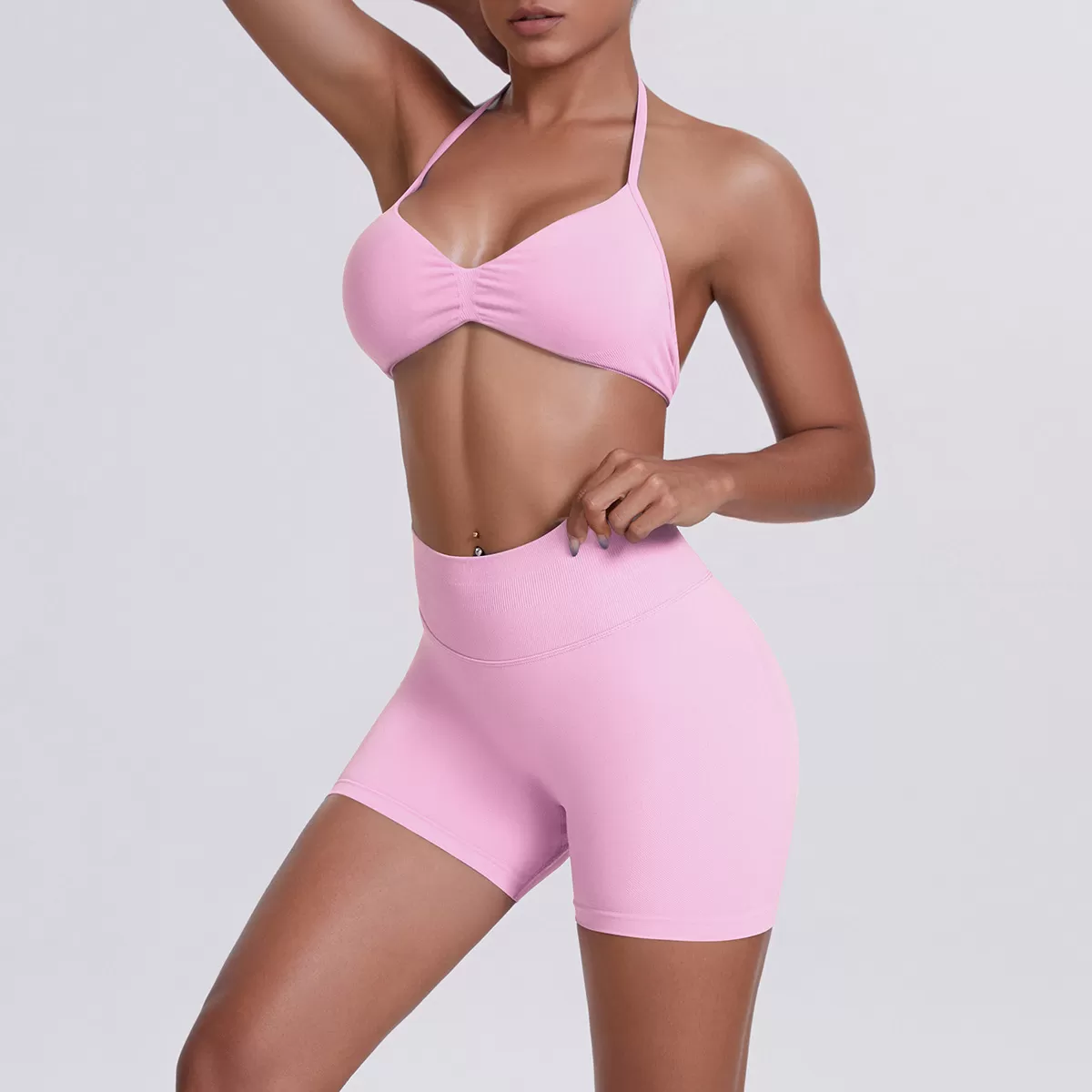 2 Piece Tracksuit Set Gym Running Yoga Sportswear Sports Bra Crop Tank High Waist Shorts Workout Outfits for Women FGB6702+6688