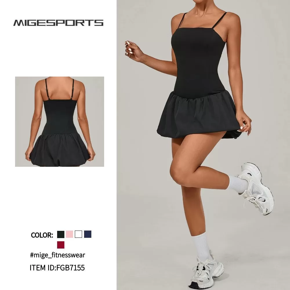 Yoga Clothing Wear Flower Bud Women's Dresses Suspenders Sportswear Tennis Dress with Anti Peeking Shorts FGB7155