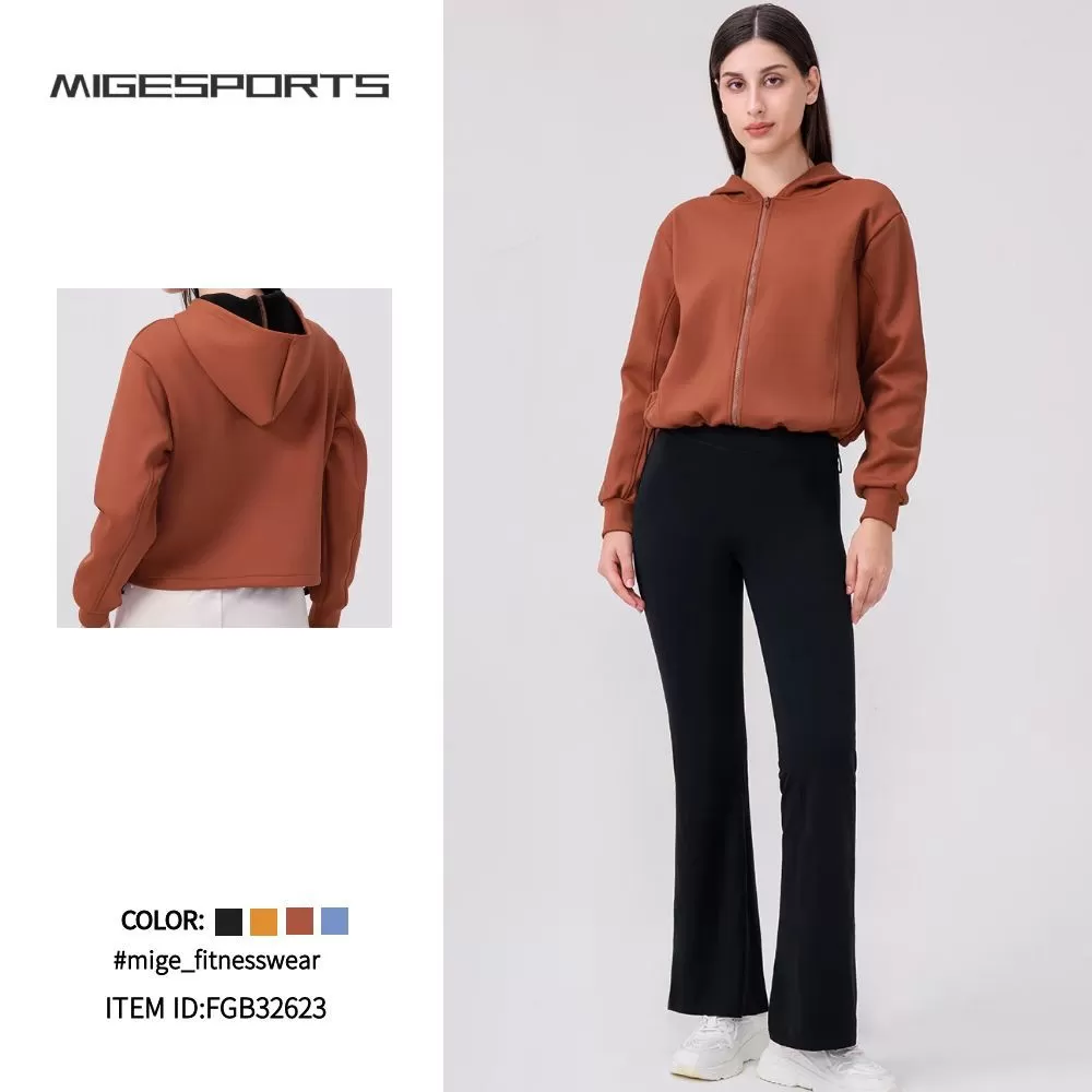 Womens Hooded  Loose Women Jacket Outdoor Sports & Yoga Apparel with Zipper Hooded Collar FGB32623