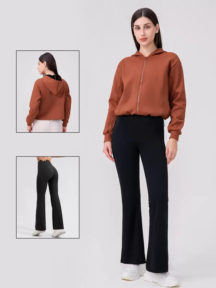 Womens Hooded  Loose Women Jacket Outdoor Sports & Yoga Apparel with Zipper Hooded Collar FGB32623