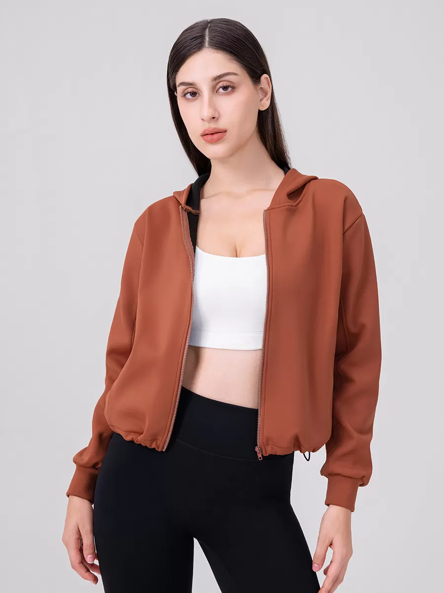 Womens Hooded  Loose Women Jacket Outdoor Sports & Yoga Apparel with Zipper Hooded Collar FGB32623