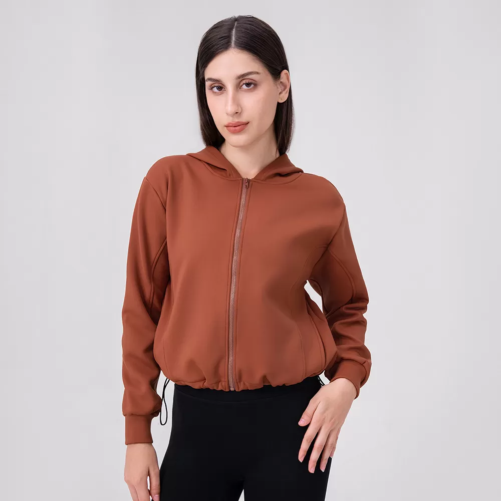 Womens Hooded  Loose Women Jacket Outdoor Sports & Yoga Apparel with Zipper Hooded Collar FGB32623