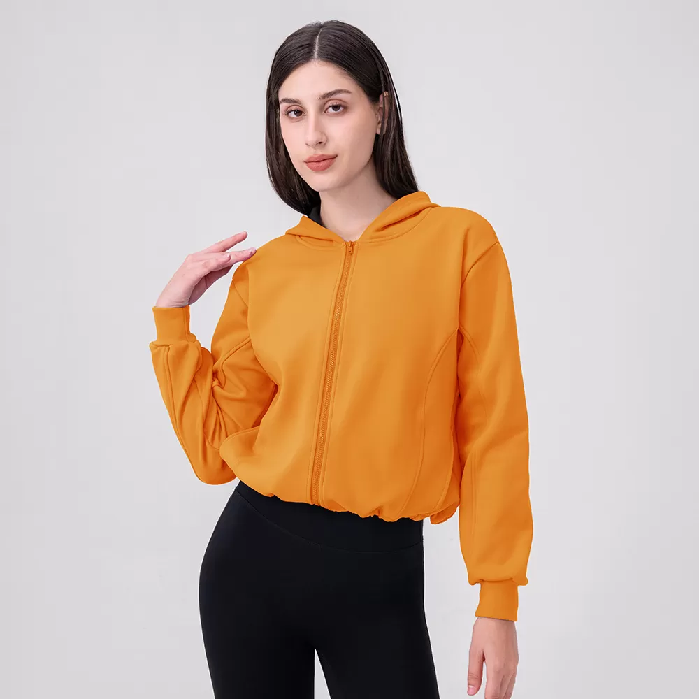 Womens Hooded  Loose Women Jacket Outdoor Sports & Yoga Apparel with Zipper Hooded Collar FGB32623