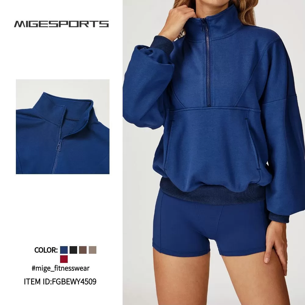 New Style Nude Feeling Casual Quick Drying Yoga Tops Slimming Half-zipper Fitness Long Sleeves T-shirt FGBEWY4509