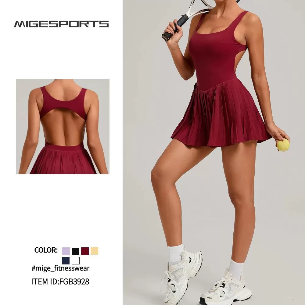 Women's Golf Dress Shorts One-piece Backless Sportswear Pleated Tennis Skirt High Quality Tennis Dress FGB3928