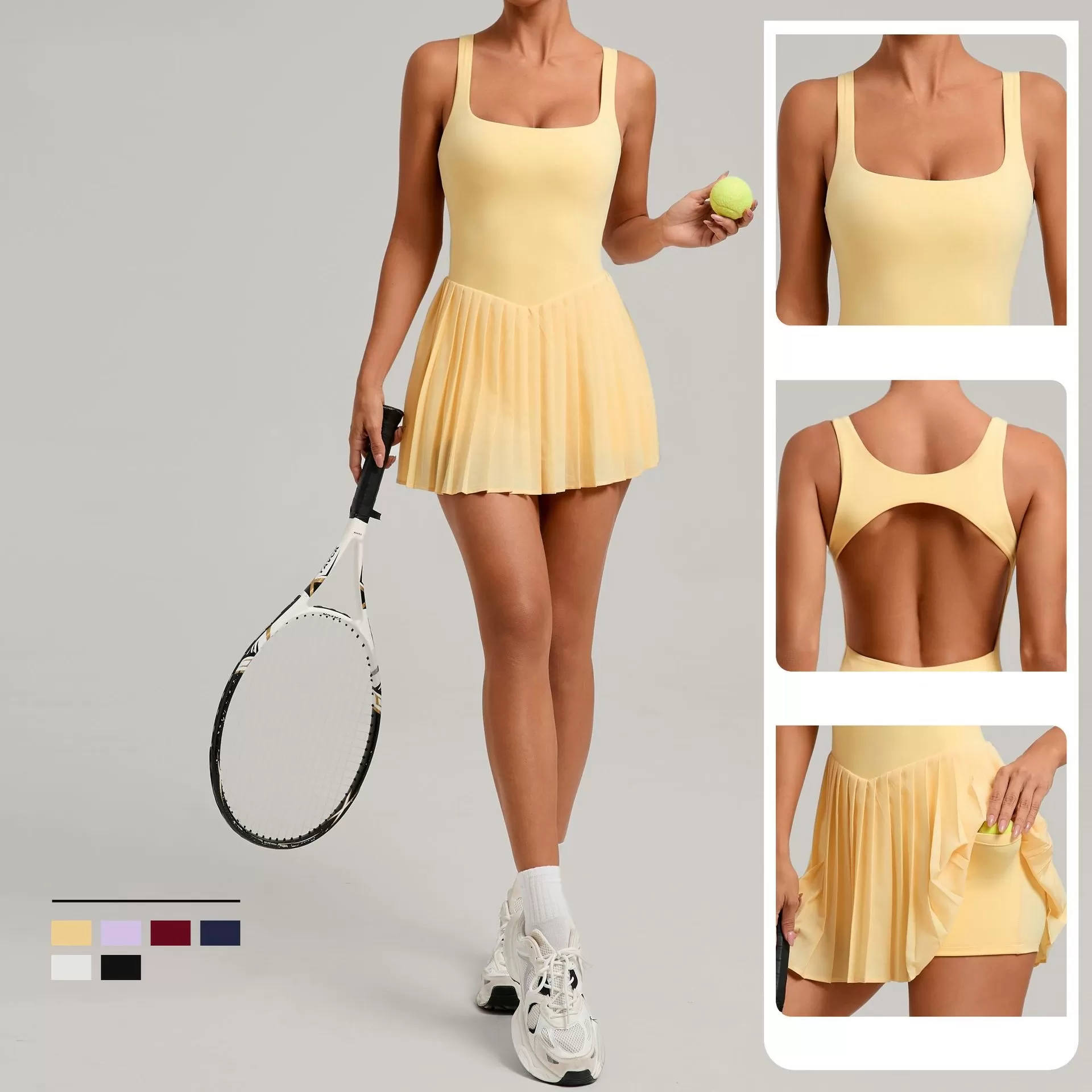 Women's Golf Dress Shorts One-piece Backless Sportswear Pleated Tennis Skirt High Quality Tennis Dress FGB3928
