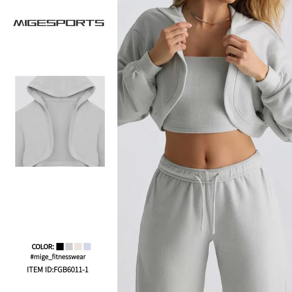 Womens Cropped Hoodie Workout Jacket Athletic Long Sleeve Sweatshirts FGB6011-1