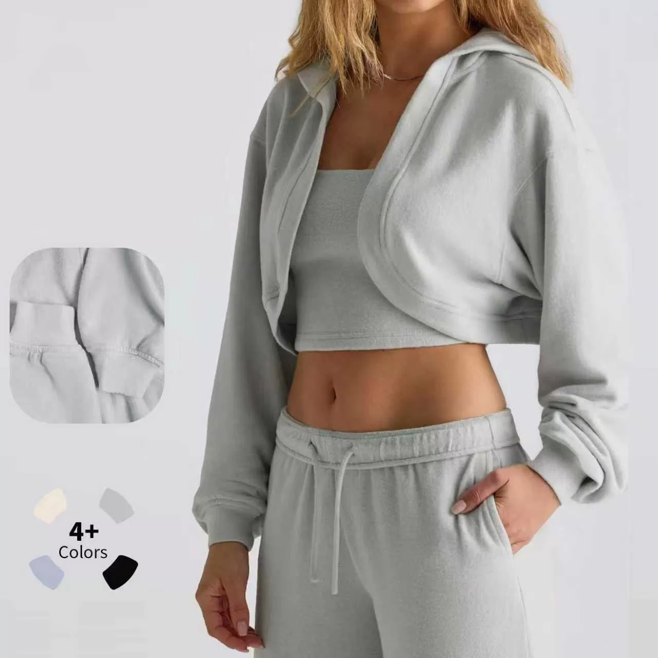 Womens Cropped Hoodie Workout Jacket Athletic Long Sleeve Sweatshirts FGB6011-1