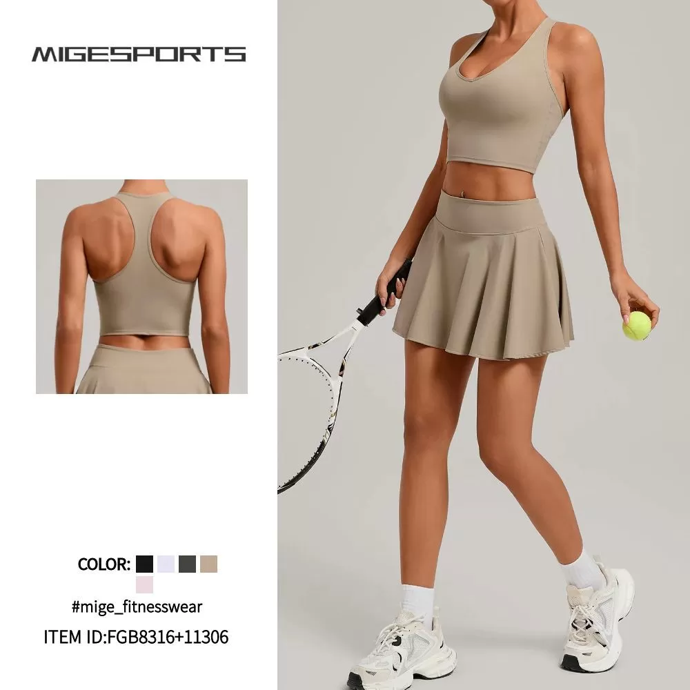 Wholesale Fitness 2 Piece Women Gym Yoga Wear Sports Suit Workout  Tennis Skirt Yoga Set FGB8316+11306