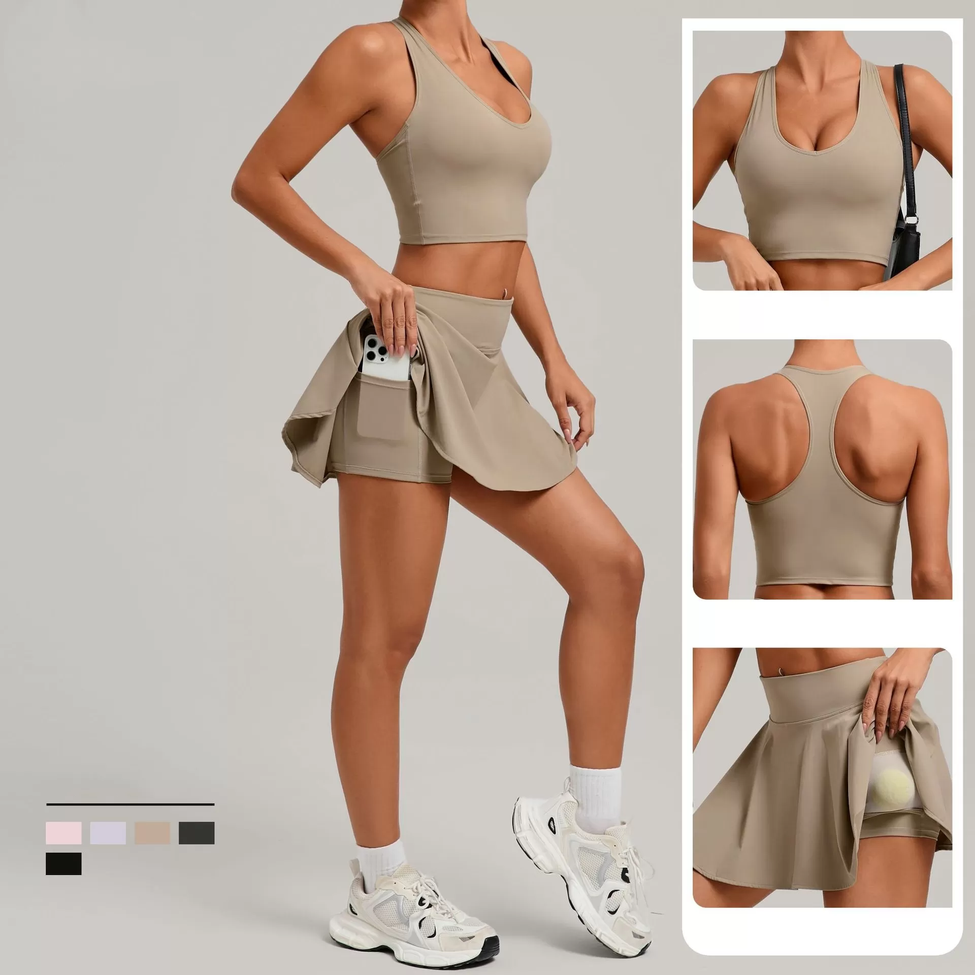 Wholesale Fitness 2 Piece Women Gym Yoga Wear Sports Suit Workout  Tennis Skirt Yoga Set FGB8316+11306