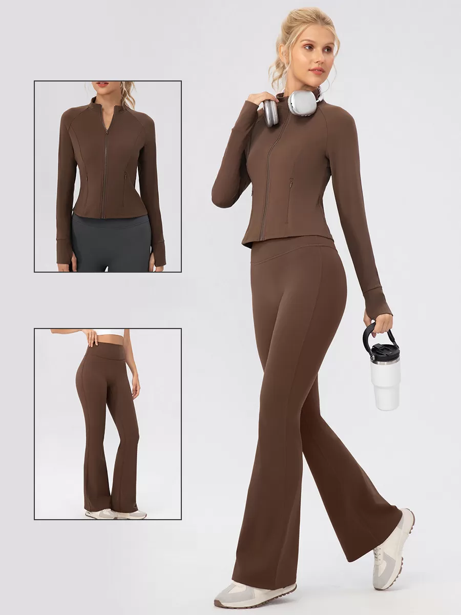 High Wide Waistband Warm Fleece Soft Flare  Pants Women's Yoga Sweat Pant FGB52325