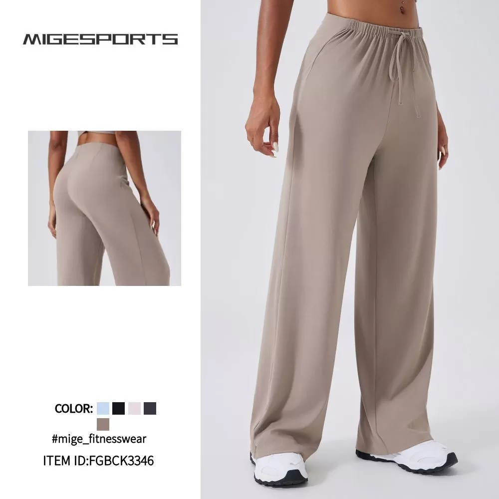Loose High Waist Drawstring Casual Sports Trousers Women Custom logo Fashionable Straight Leg Loose Pants FGBCK3346