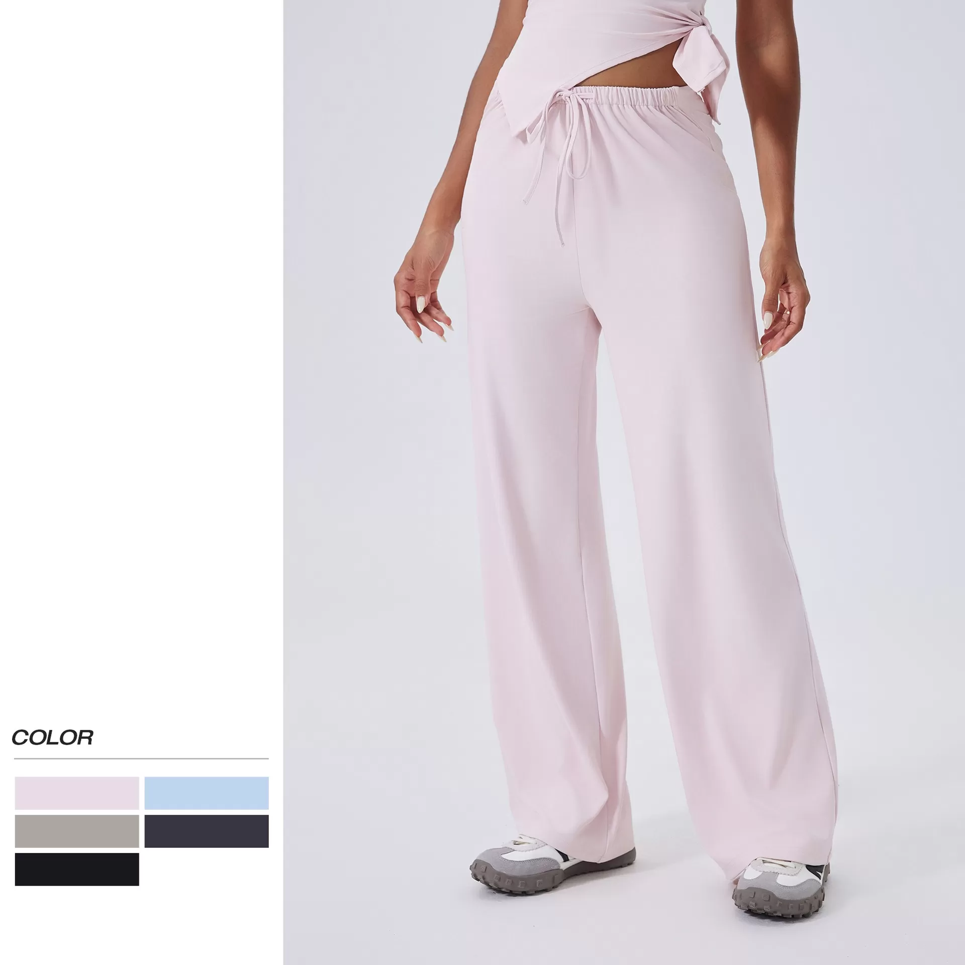 Loose High Waist Drawstring Casual Sports Trousers Women Custom logo Fashionable Straight Leg Loose Pants FGBCK3346