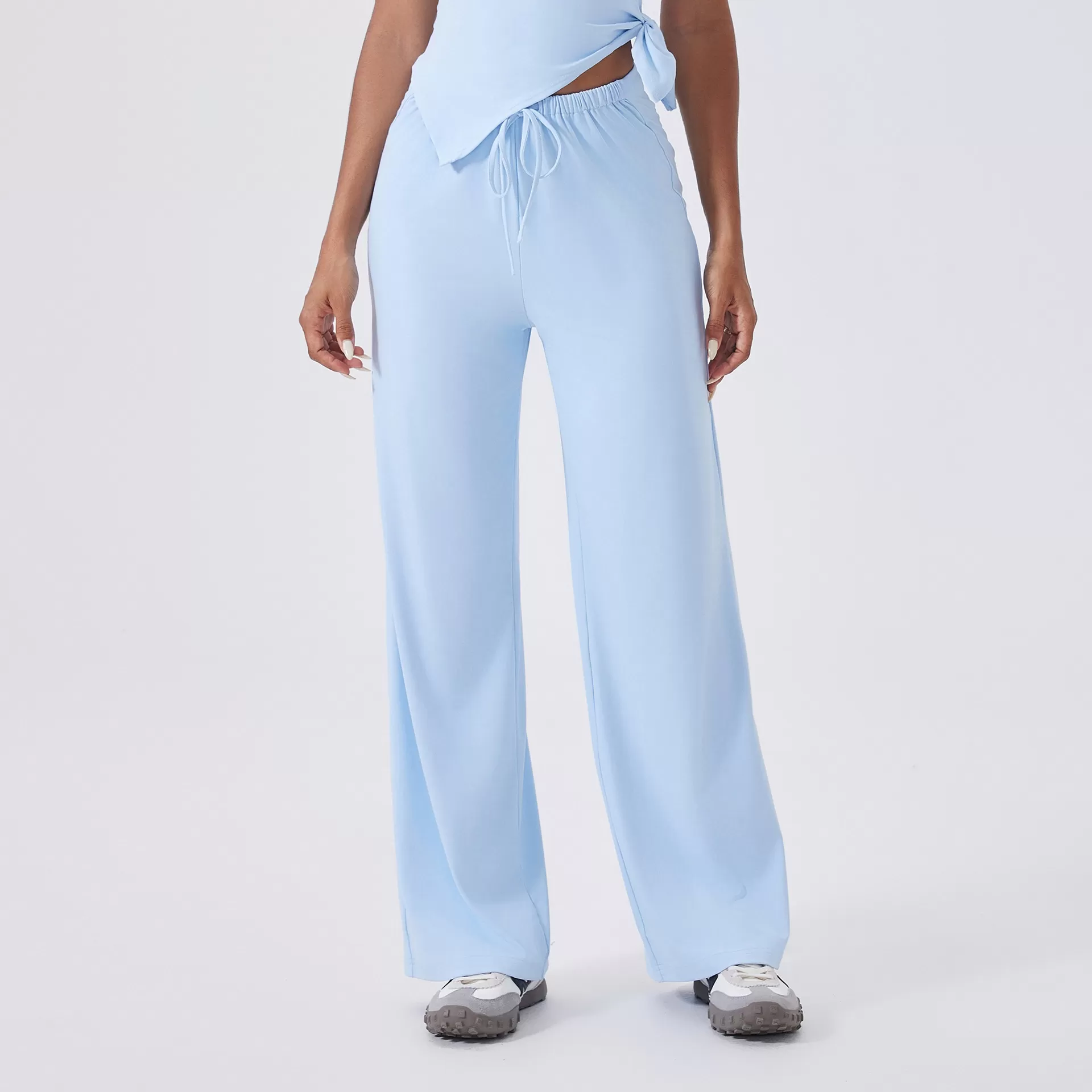 Loose High Waist Drawstring Casual Sports Trousers Women Custom logo Fashionable Straight Leg Loose Pants FGBCK3346