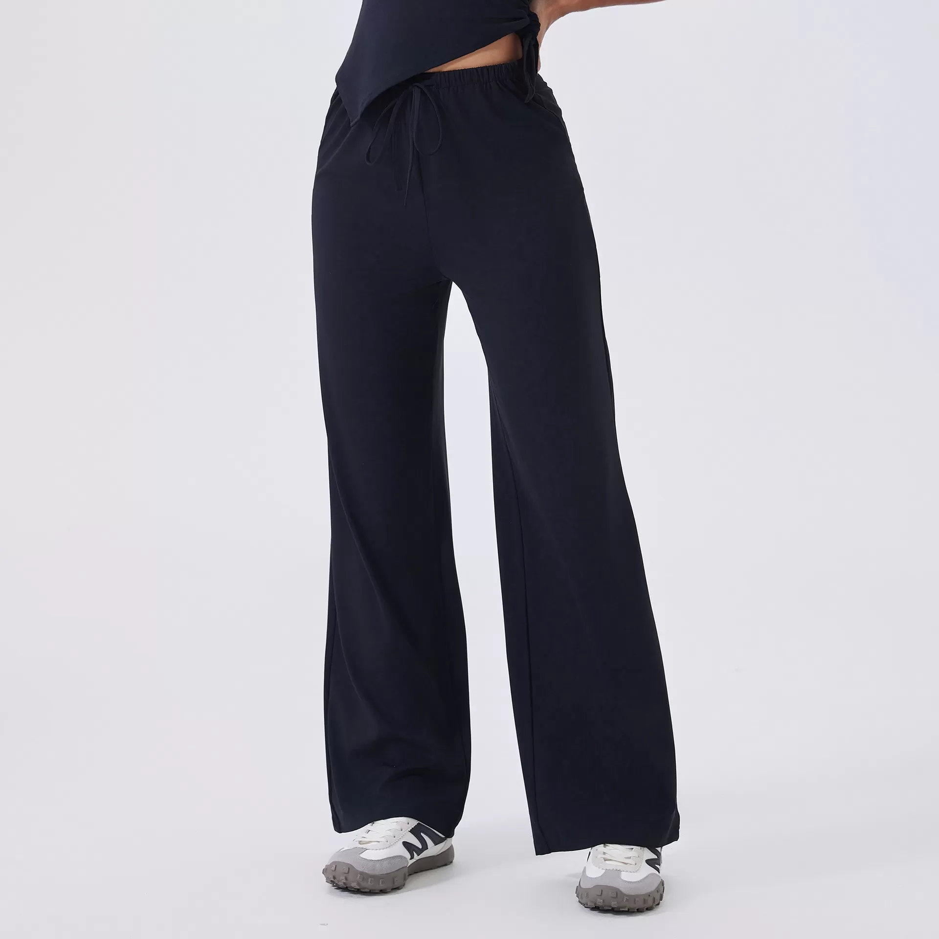 Loose High Waist Drawstring Casual Sports Trousers Women Custom logo Fashionable Straight Leg Loose Pants FGBCK3346