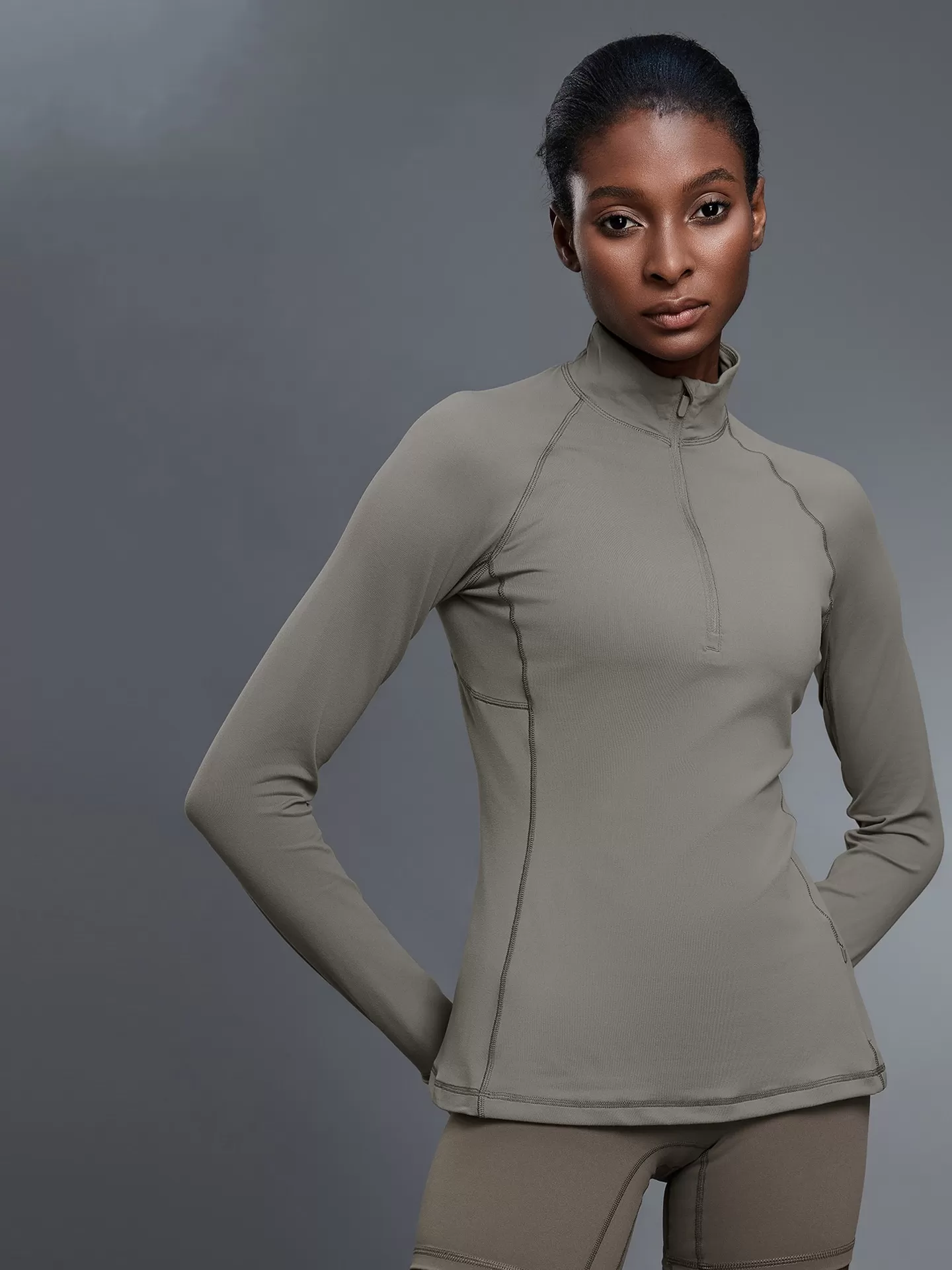 Women's Half Zip Long Sleeve  Yoga Shirt Slim Fit Fitness Sports Top With Thumb Holes FGBD25150