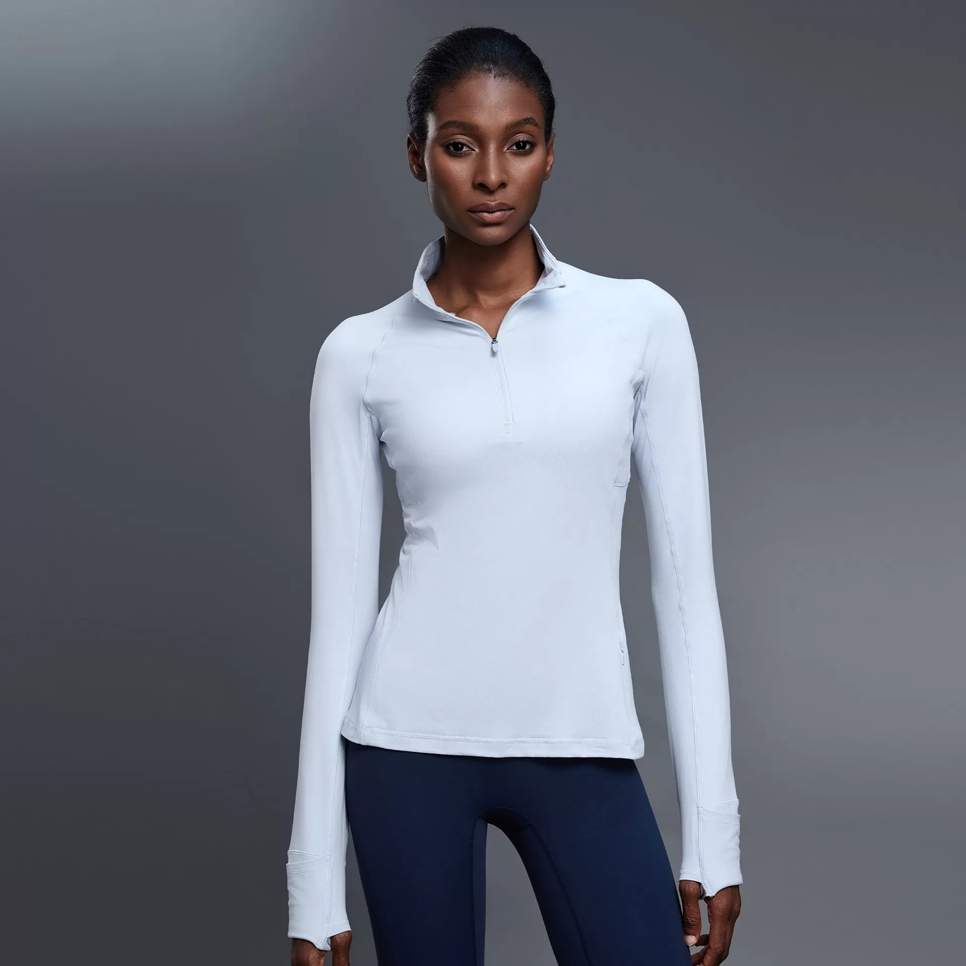 Women's Half Zip Long Sleeve  Yoga Shirt Slim Fit Fitness Sports Top With Thumb Holes FGBD25150