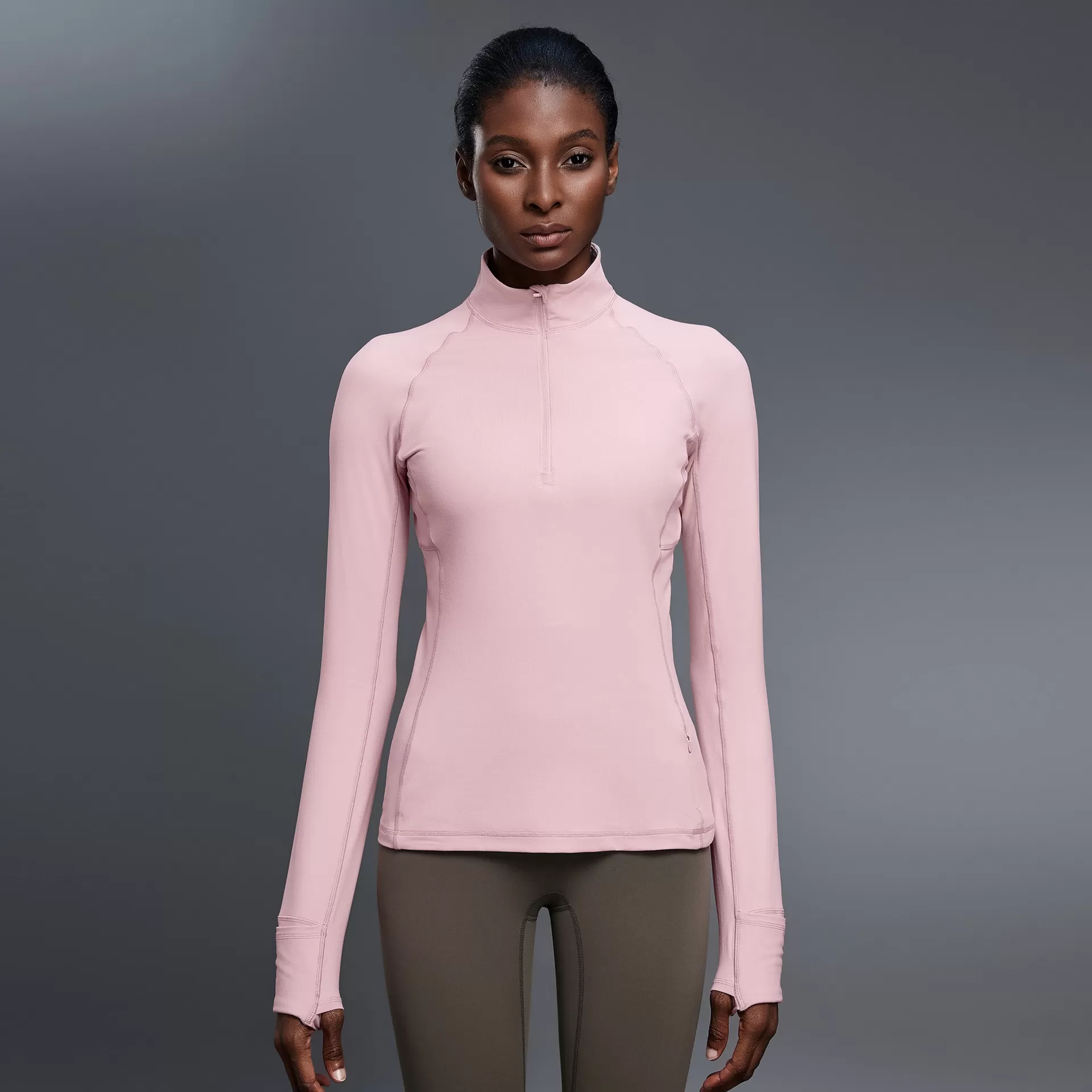 Women's Half Zip Long Sleeve  Yoga Shirt Slim Fit Fitness Sports Top With Thumb Holes FGBD25150