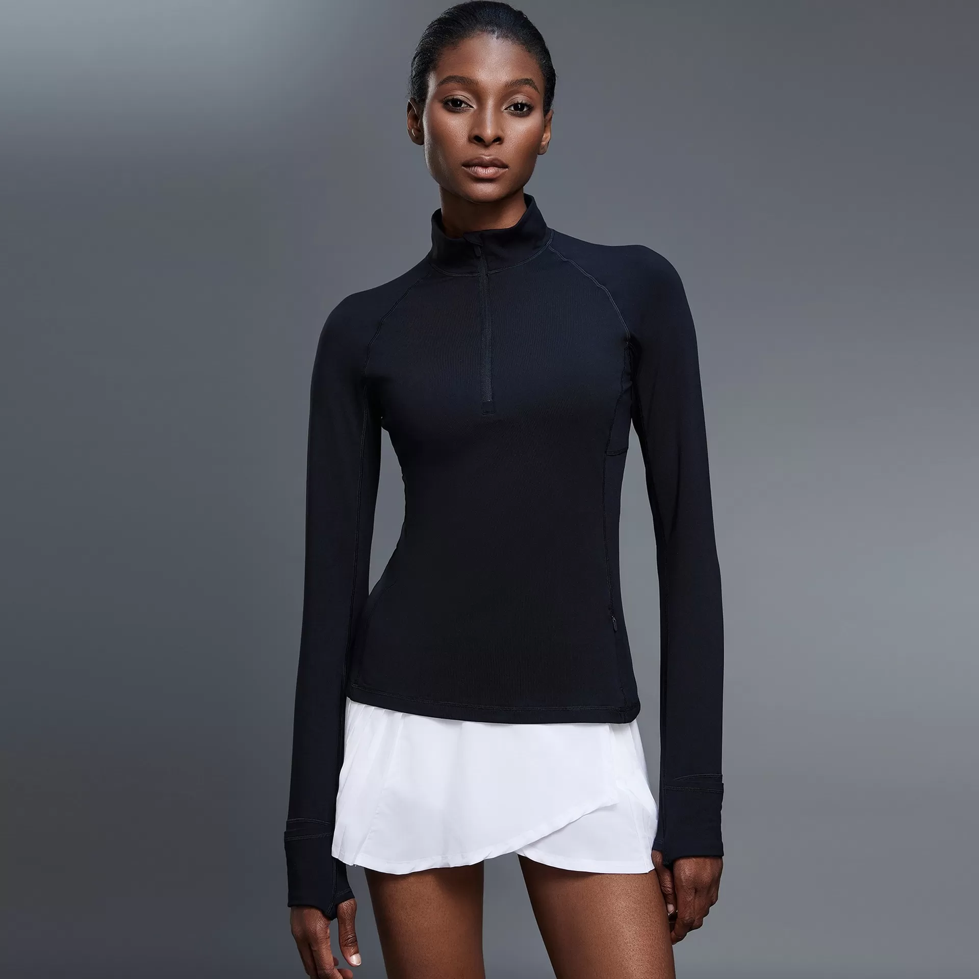 Women's Half Zip Long Sleeve  Yoga Shirt Slim Fit Fitness Sports Top With Thumb Holes FGBD25150
