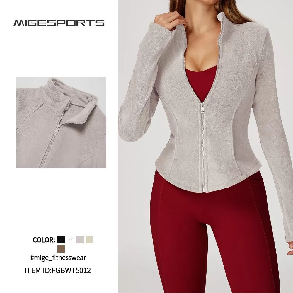 Fashion New Women Stand Collar  Warm Outdoor  Coat Fleece Long Sleeve Full Zipper  With Pocket FGBWT5012
