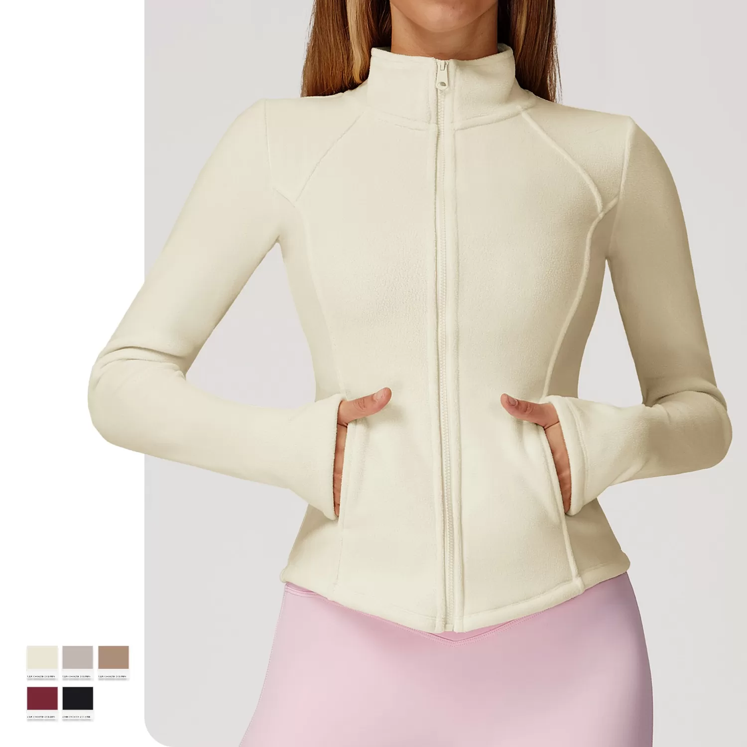 Fashion New Women Stand Collar  Warm Outdoor  Coat Fleece Long Sleeve Full Zipper  With Pocket FGBWT5012