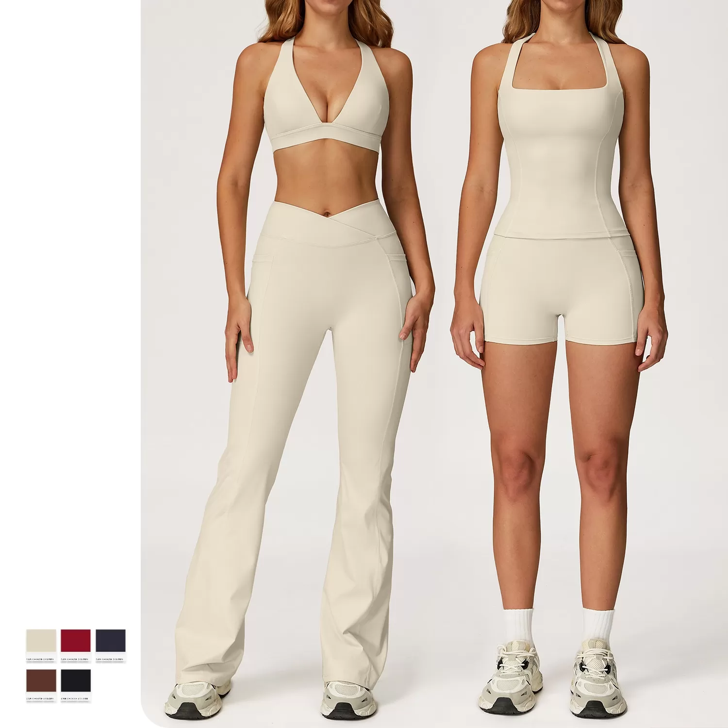 Custom Logo Womens 2 Piece Workout Set Yoga Shorts and Sports Bra Matching Activewear for Gym Fitness Training FGBTZ2044