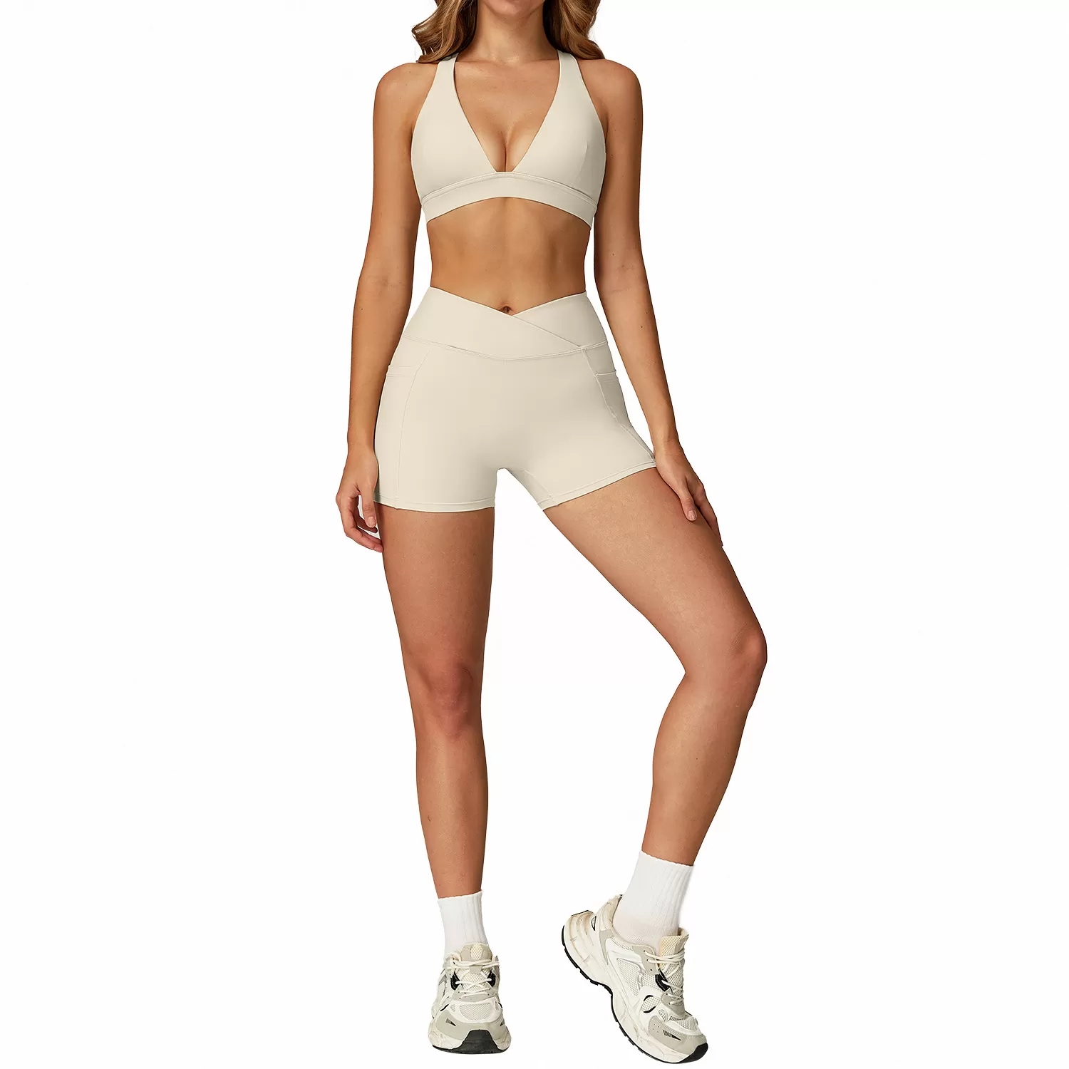 Custom Logo Womens 2 Piece Workout Set Yoga Shorts and Sports Bra Matching Activewear for Gym Fitness Training FGBTZ2044