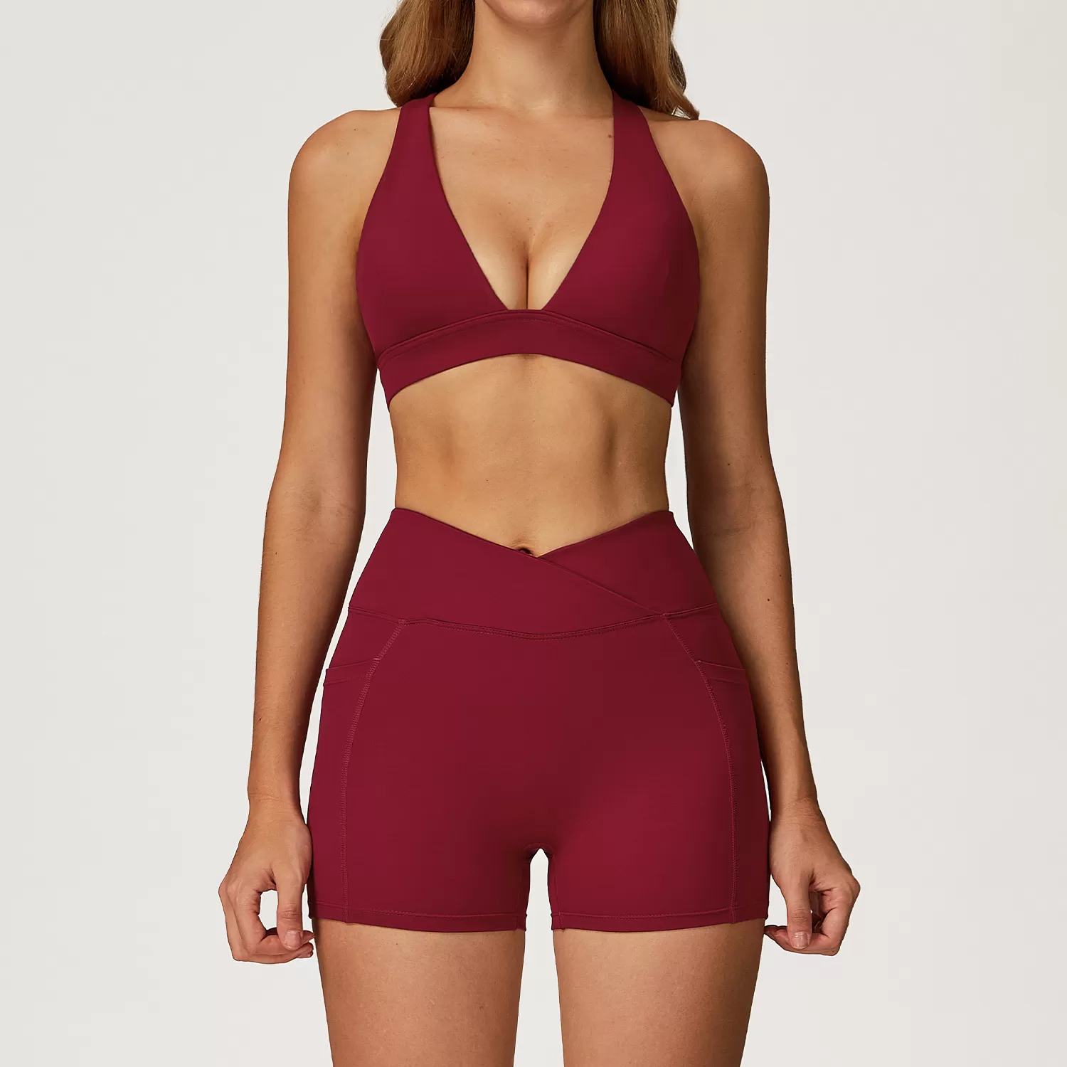 Custom Logo Womens 2 Piece Workout Set Yoga Shorts and Sports Bra Matching Activewear for Gym Fitness Training FGBTZ2044
