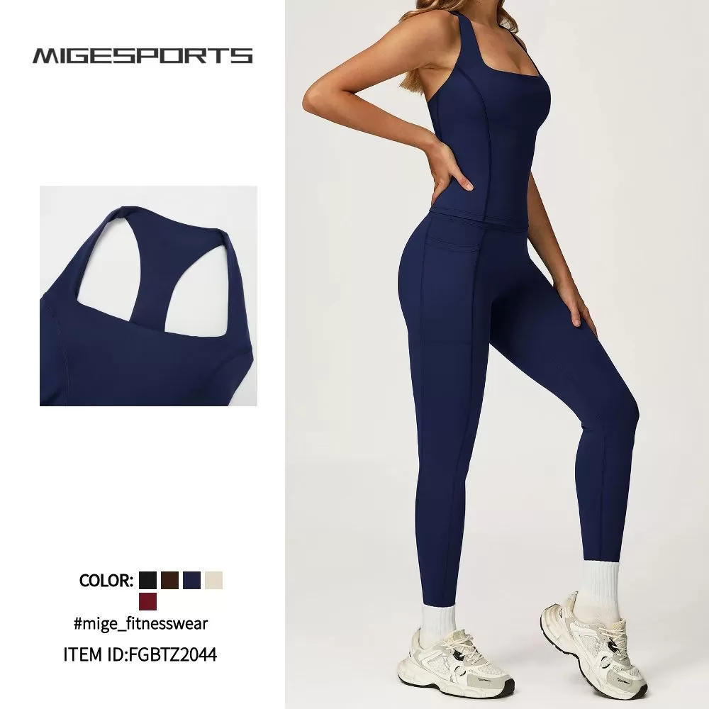 Wholesale High Quality Women Fitness Tank Top 2 Piece Active Wear Set Custom Workout Yoga Suits FGBTZ2044
