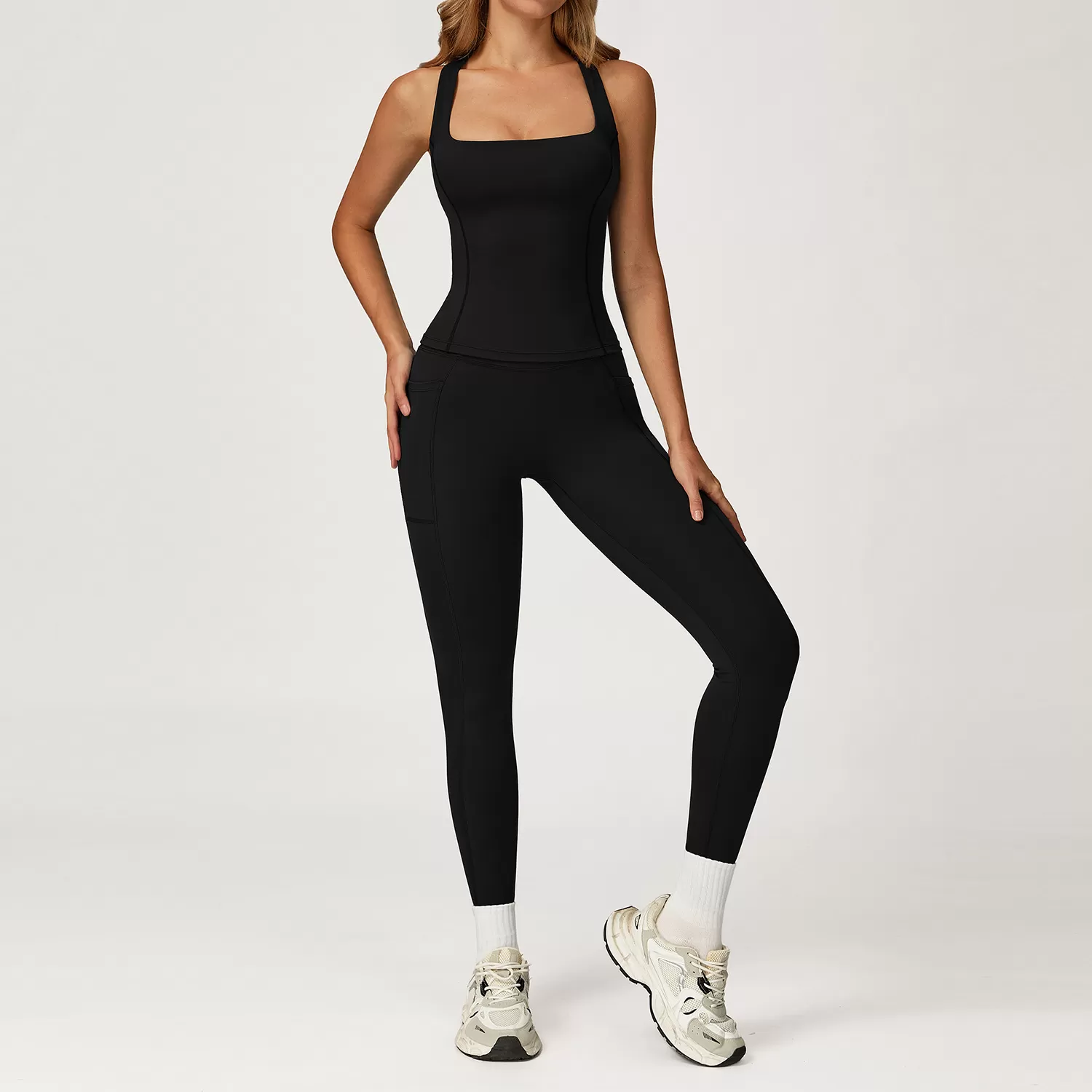 Wholesale High Quality Women Fitness Tank Top 2 Piece Active Wear Set Custom Workout Yoga Suits FGBTZ2044