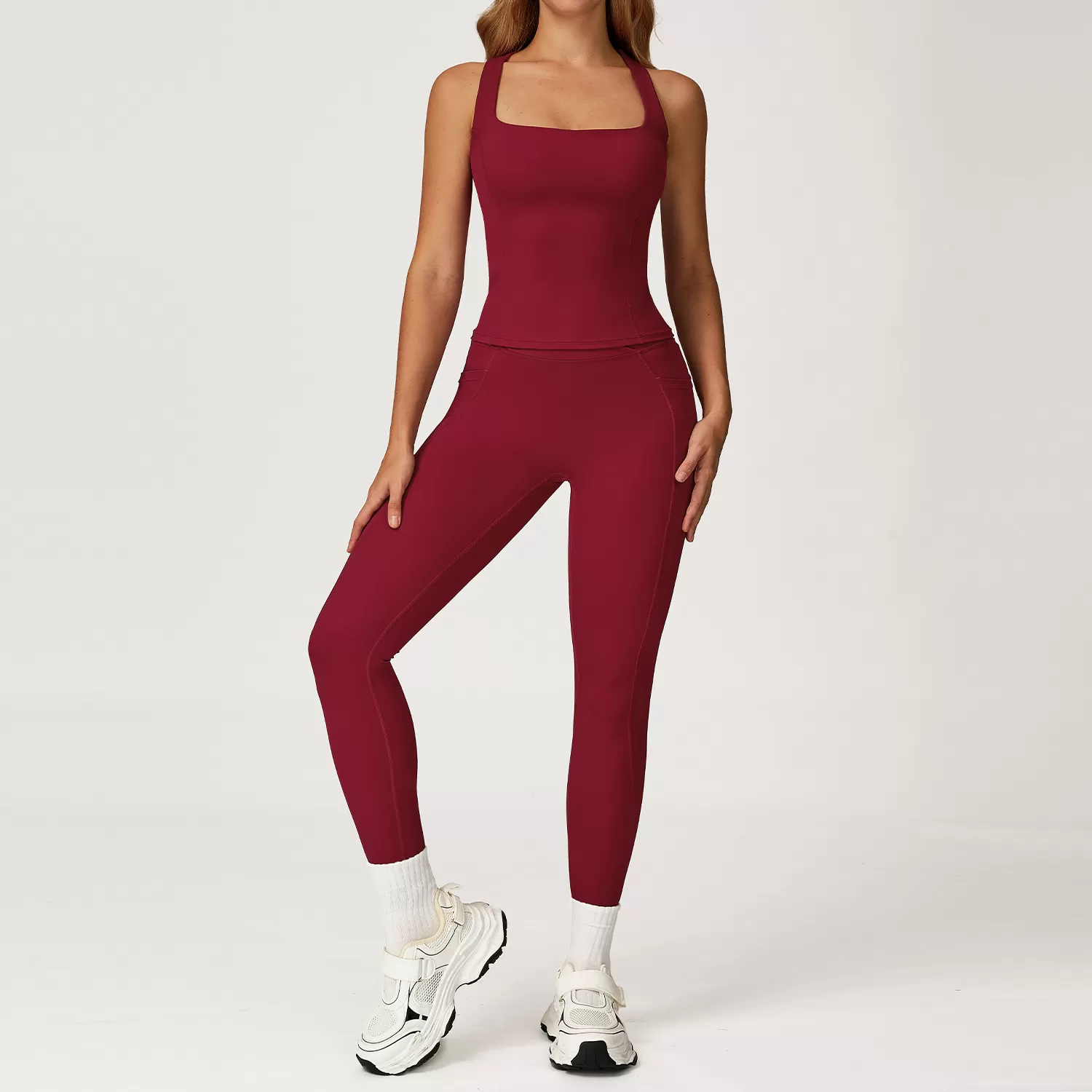 Wholesale High Quality Women Fitness Tank Top 2 Piece Active Wear Set Custom Workout Yoga Suits FGBTZ2044