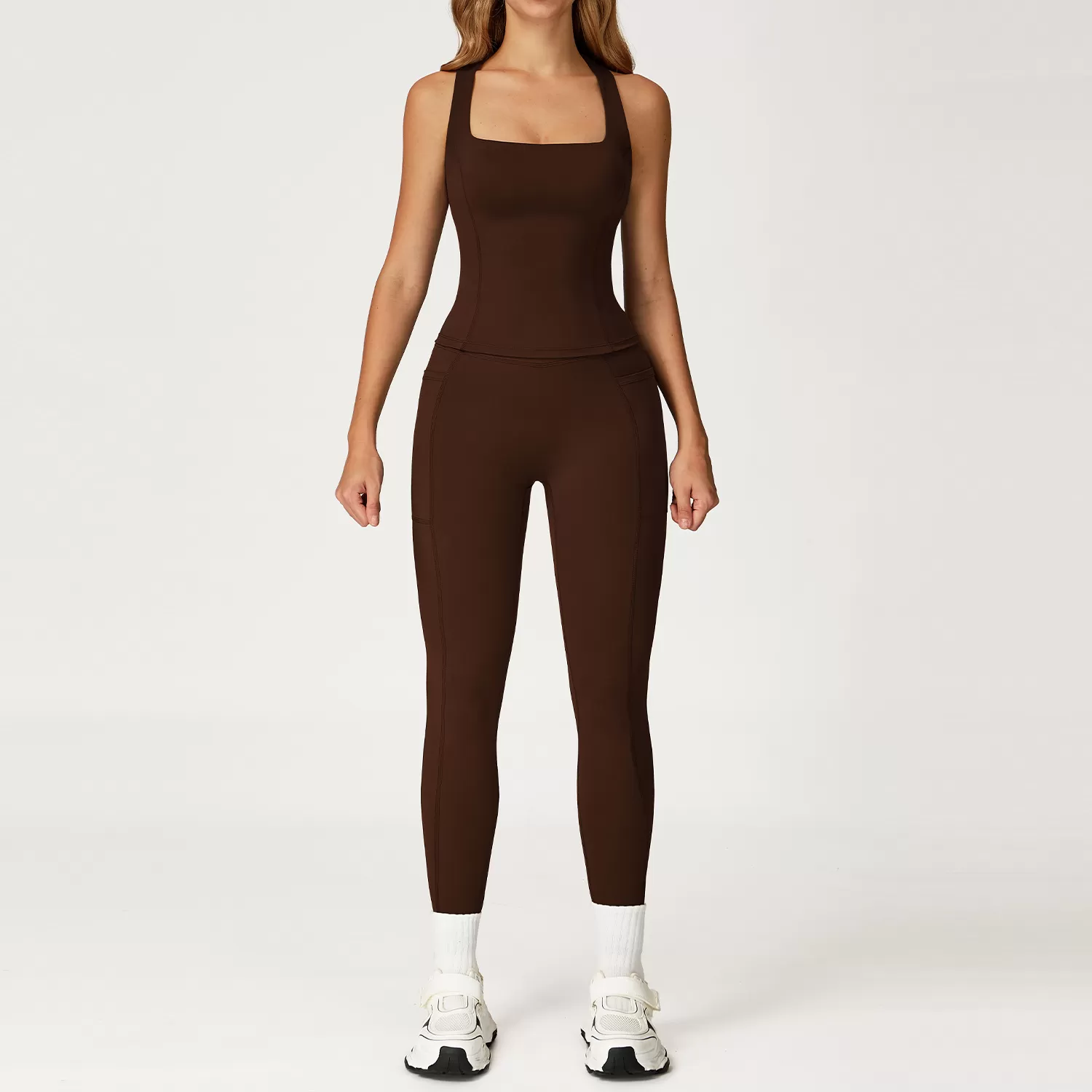 Wholesale High Quality Women Fitness Tank Top 2 Piece Active Wear Set Custom Workout Yoga Suits FGBTZ2044