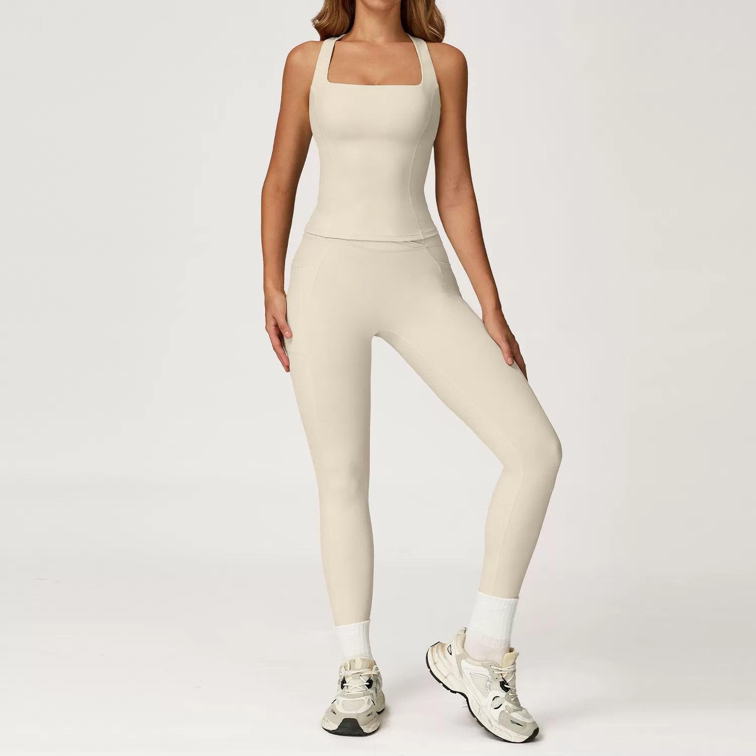 Wholesale High Quality Women Fitness Tank Top 2 Piece Active Wear Set Custom Workout Yoga Suits FGBTZ2044