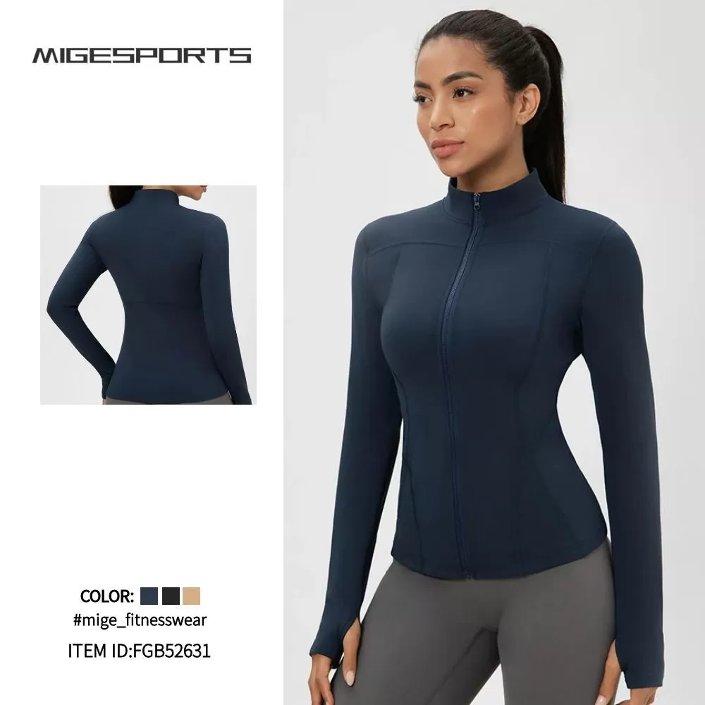 Winter Women's Slim Fleece Jackets  Stretchy Sports Yoga Top  Zipper Fitness CoatFGB52631