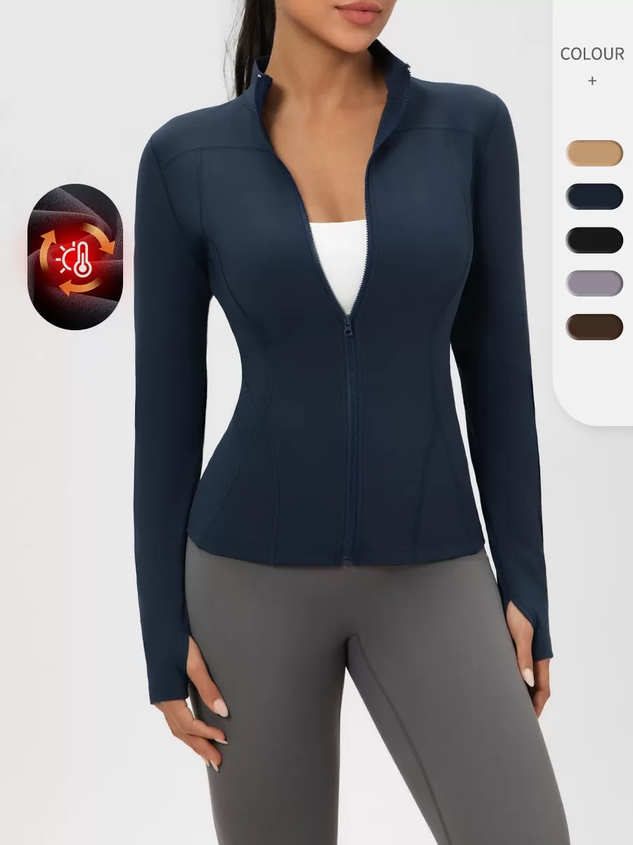 Winter Women's Slim Fleece Jackets  Stretchy Sports Yoga Top  Zipper Fitness CoatFGB52631