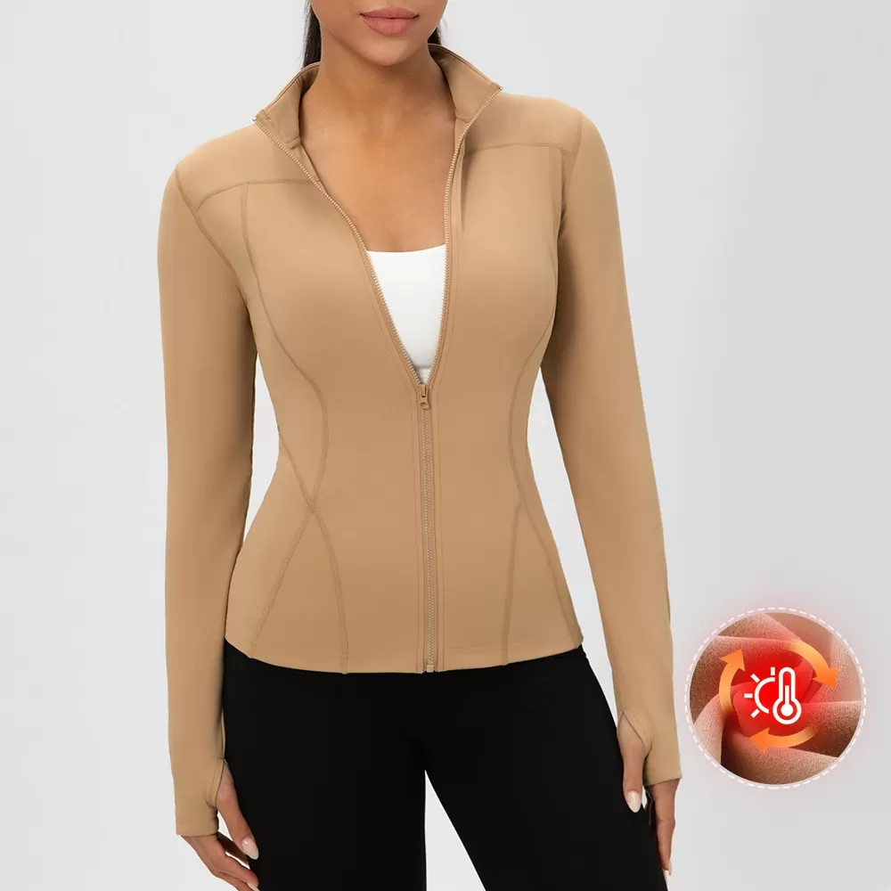Winter Women's Slim Fleece Jackets  Stretchy Sports Yoga Top  Zipper Fitness CoatFGB52631