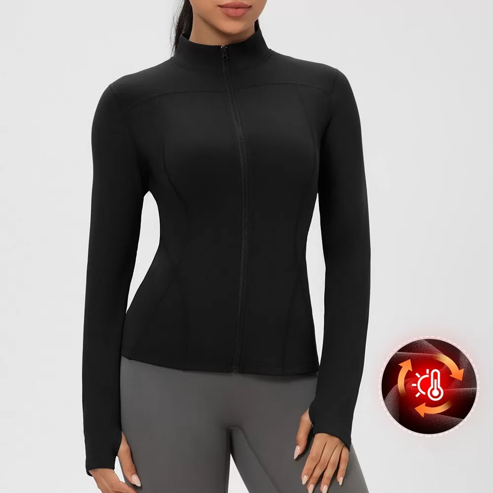 Winter Women's Slim Fleece Jackets  Stretchy Sports Yoga Top  Zipper Fitness CoatFGB52631