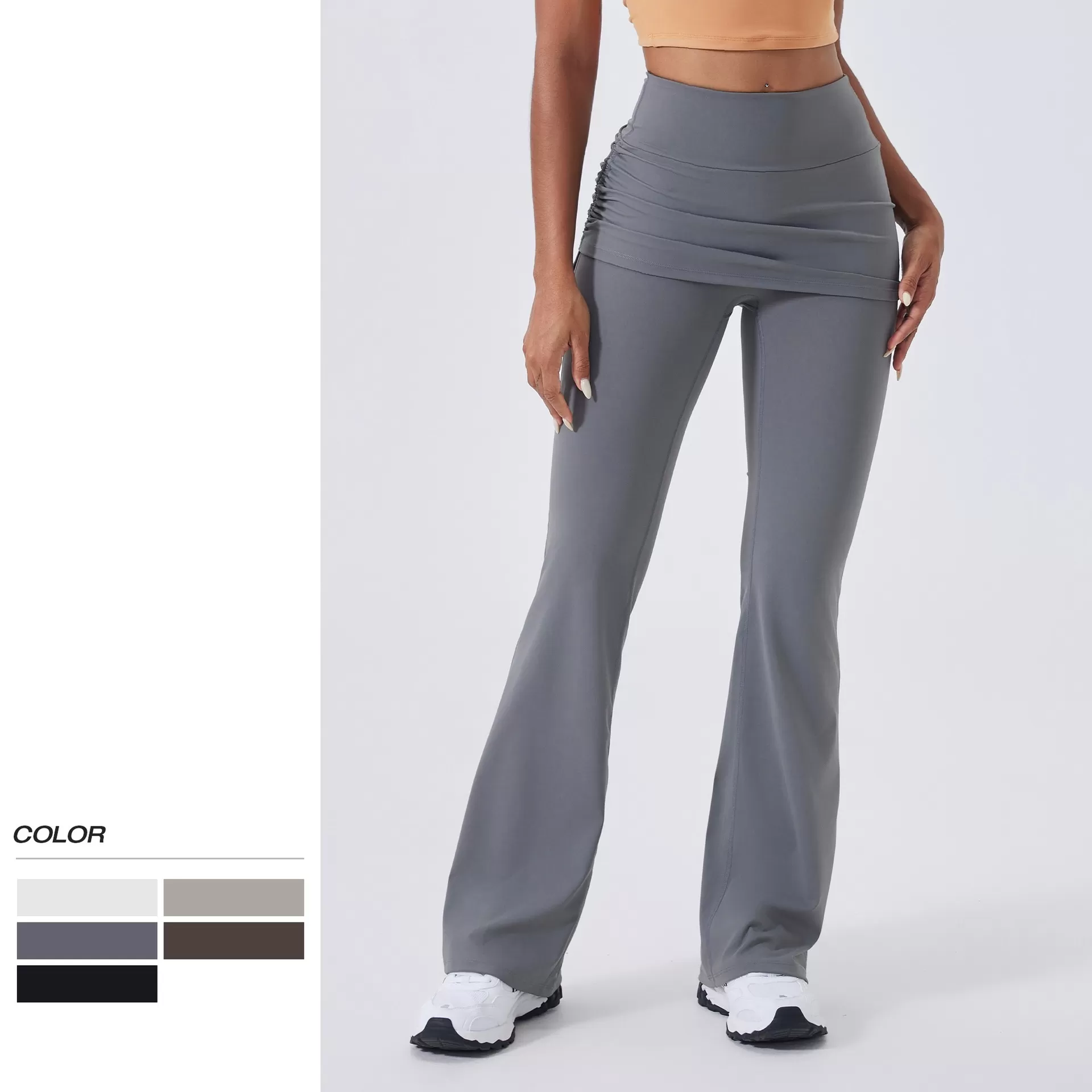High Waist Women's Casual Sports Trousers  Nude Feeling Butt Lifting Yoga Bell-Bottom PantsFGBCK5591