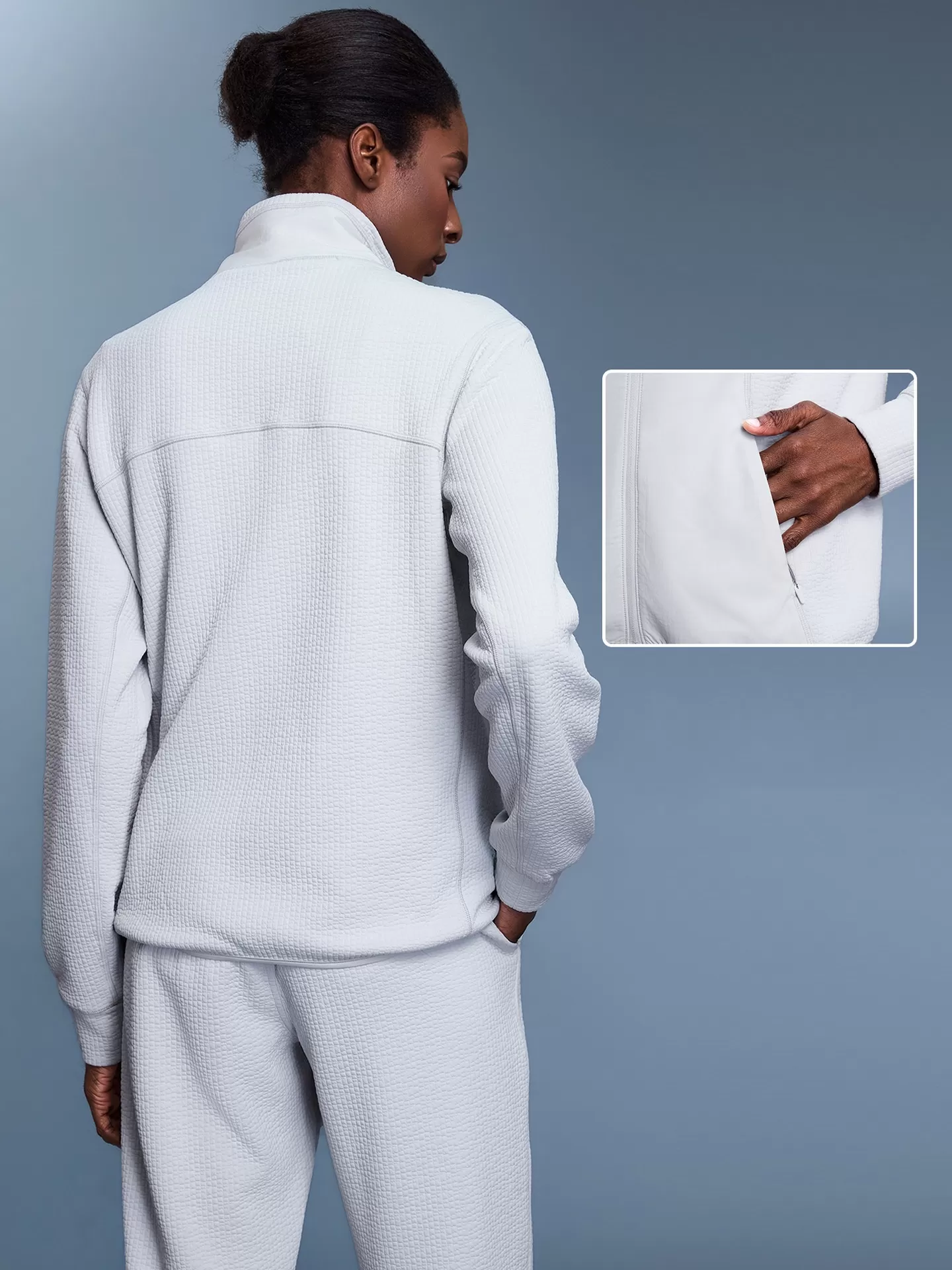 Waffle Slim Fit Stand Collar Solid Zipper Closure Sports Jacket Women Casual JacketFGBD25164