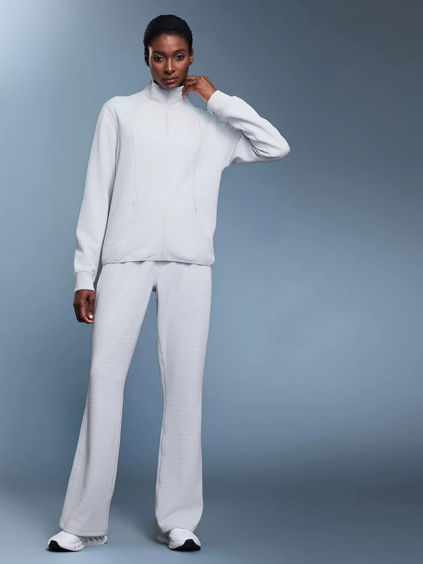 Waffle Slim Fit Stand Collar Solid Zipper Closure Sports Jacket Women Casual JacketFGBD25164