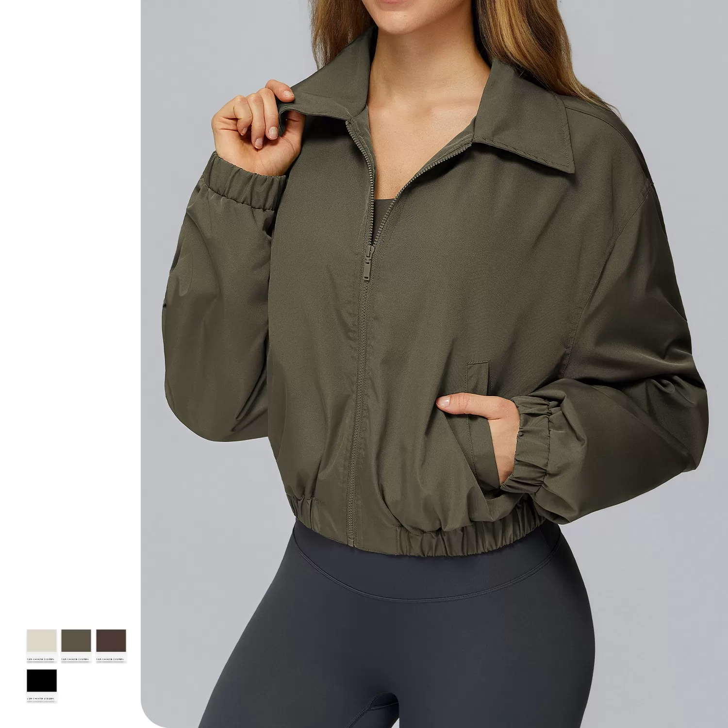 Women's Long Sleeve Outdoor Gym Tops Windproof Fitness Sports  Quick Dry Full Zipper Yoga JacketFGBEWT9314