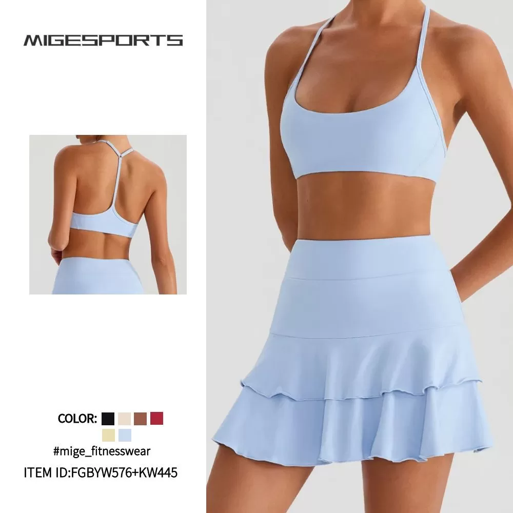 Women Bra  Short Skirt Yoga Sets Gym Sets  Running Clothes SportswearFGBYW576+KW445