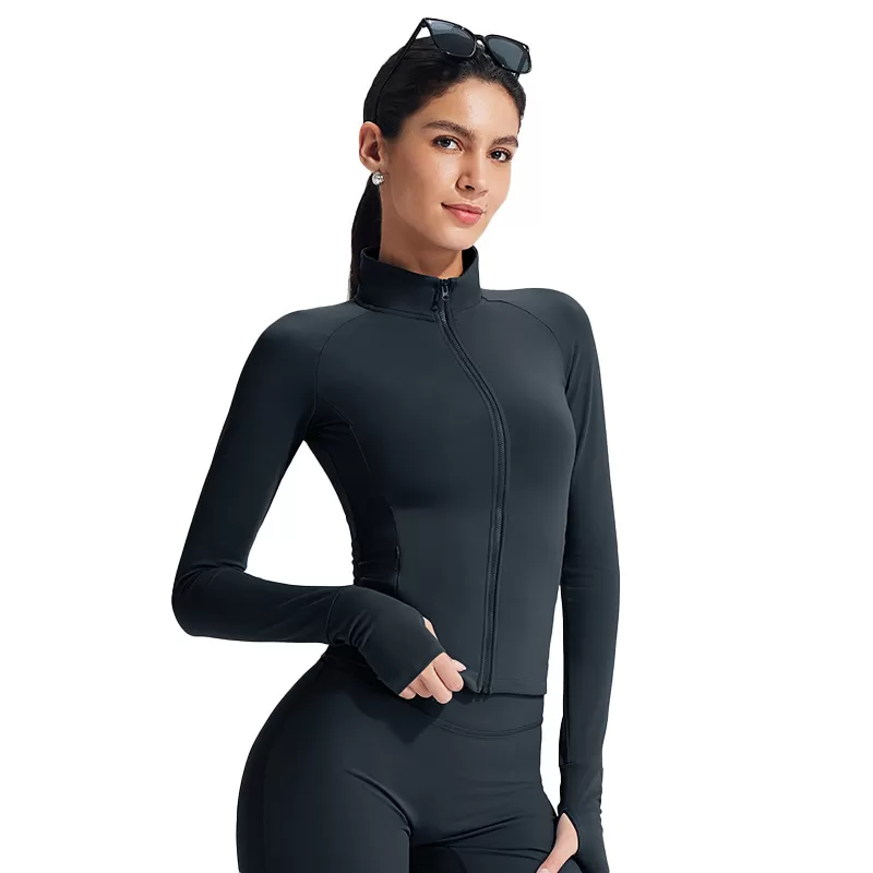 Long Sleeve Zipper Tight Lightweight Breathable Running Sportswear Yoga Top Jacket With Thumb Hole FGBB-XL37